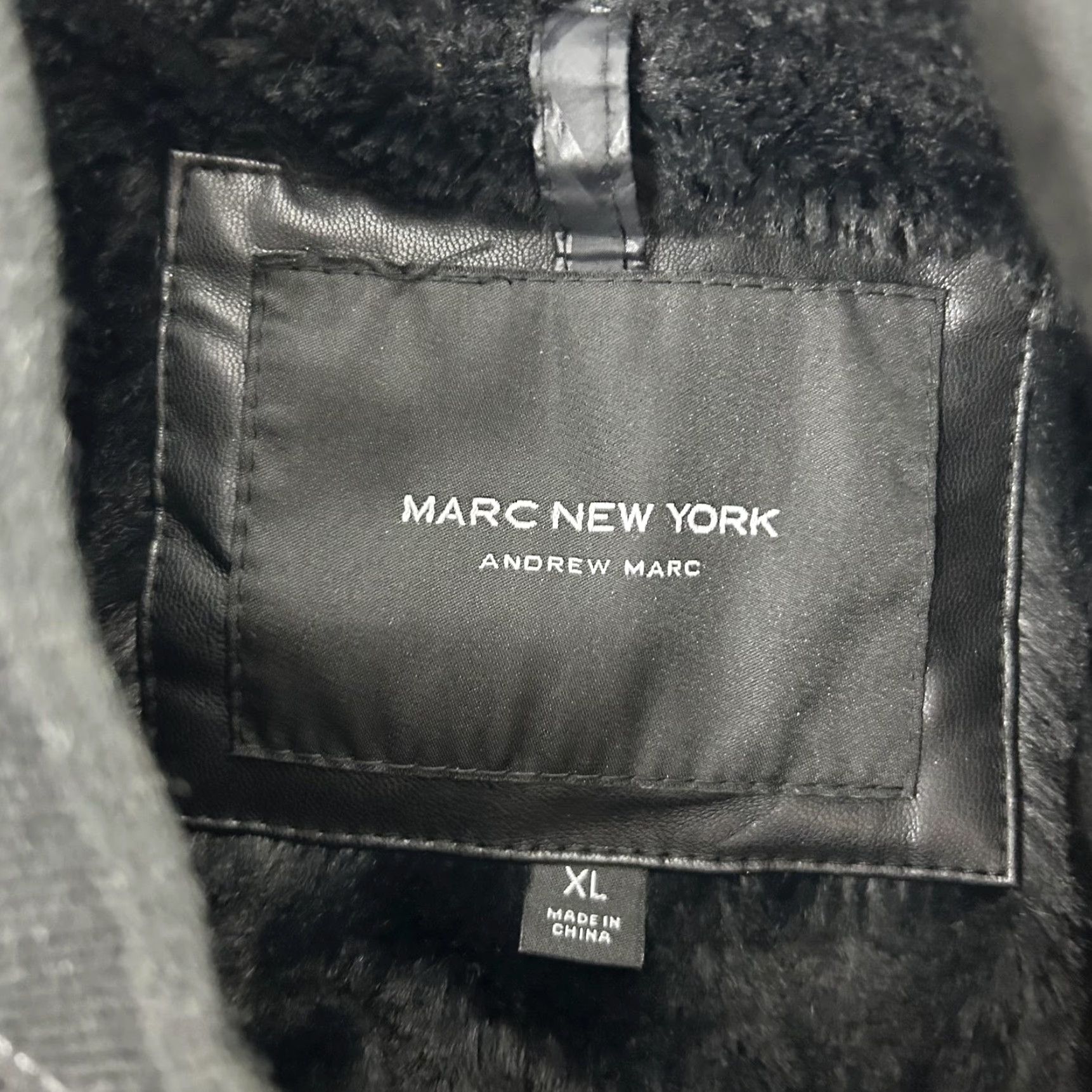 Vintage Marc New York Mens XL Black Faux Leather Bomber Jacket Insulated Lined Faux Fur Full Zip Pockets Size US XL / EU 56 / 4 - 4 Thumbnail