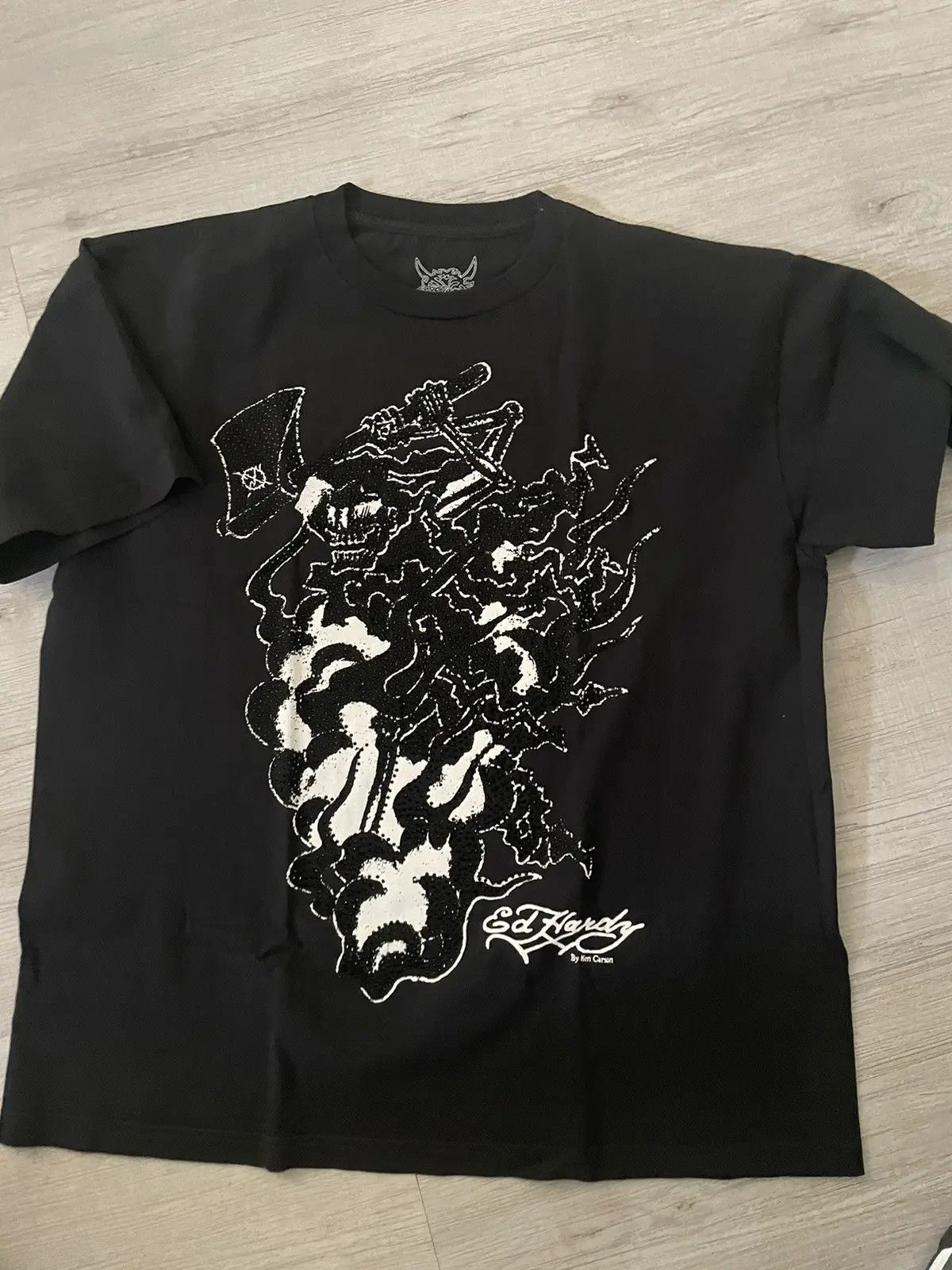 Rhinestone Axe Skull T-Shirt