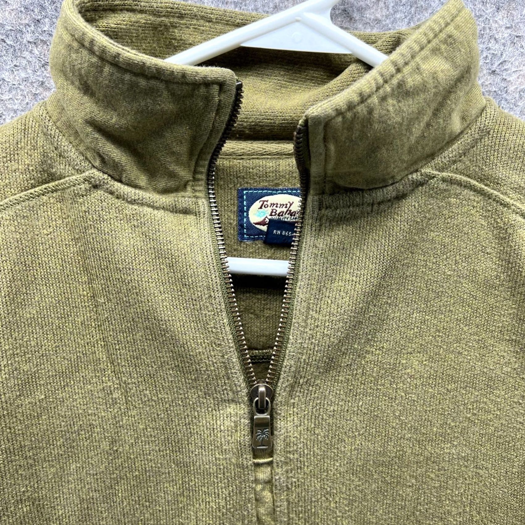 Tommy Bahama VINTAGE Tommy Bahama Sweater Mens Large Green Olive Mock Neck Pullover Fleece Long Sleeve Quarter Zip Knit Stable All Seasons Cooking? Size US L / EU 52-54 / 3 - 5 Thumbnail