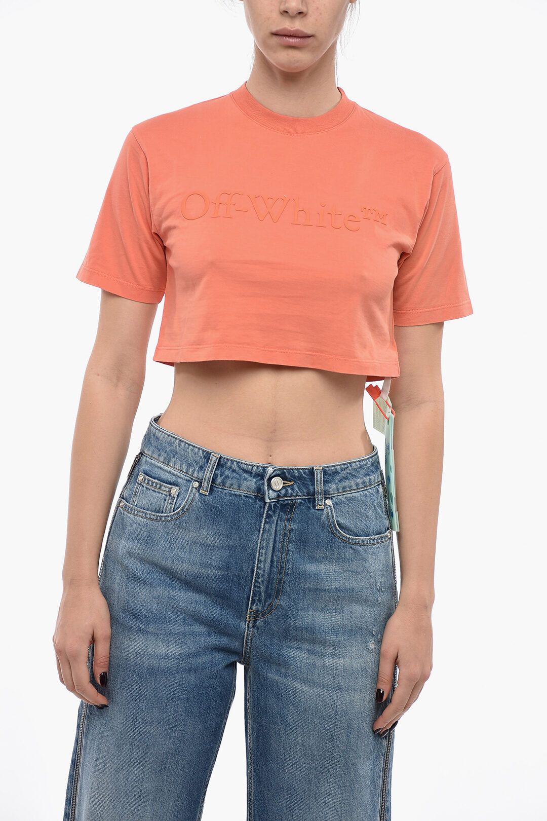 image of Off White Og1Mm0524 Cropped Laundry T-Shirt In Orange, Women's (Size Medium)