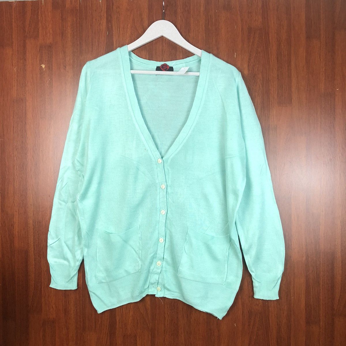 Japanese Brand Datura vintage crochet knitwear Green Cardigan #7489 Size XL / US 12-14 / IT 48-50 - 1 Thumbnail