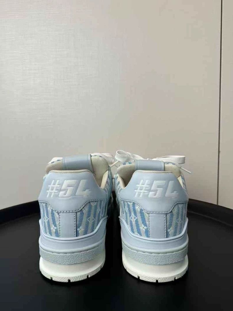 Louis Vuitton Louis Vuitton White and blue striped full-print sneakers Size US 9.5 / EU 42-43 - 4 Thumbnail