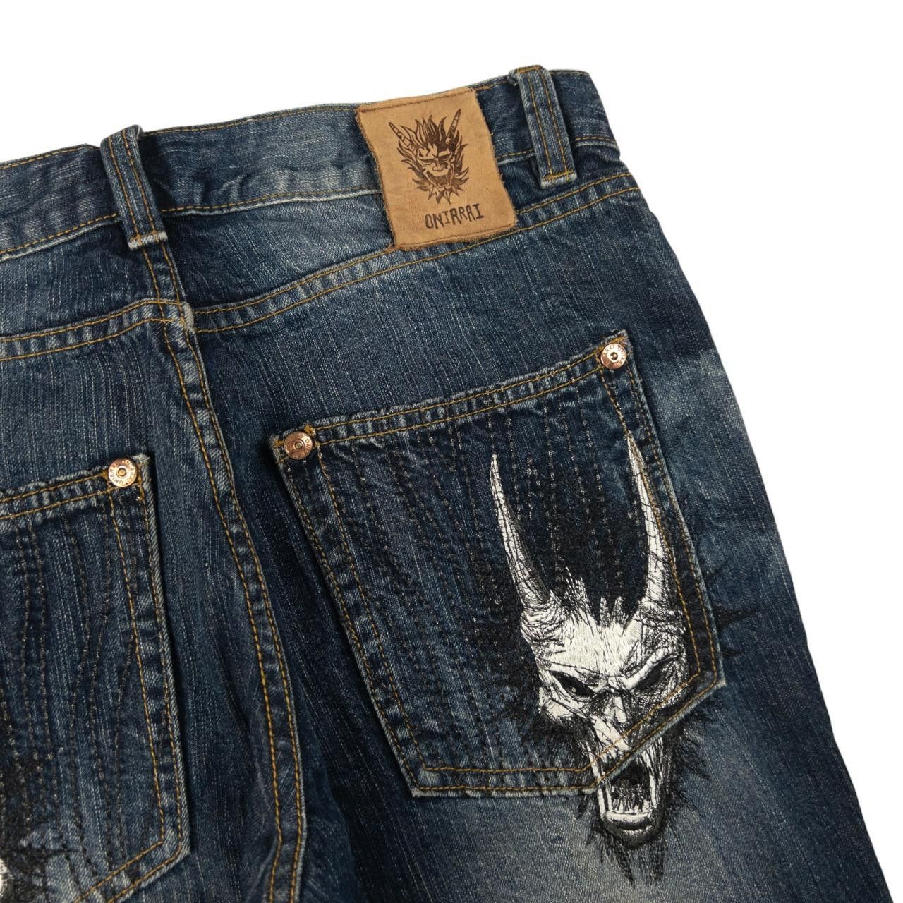 Other Vintage Oniarai Embroidered Monster Japanese Denim Jeans W33 Size US 33 - 5 Thumbnail