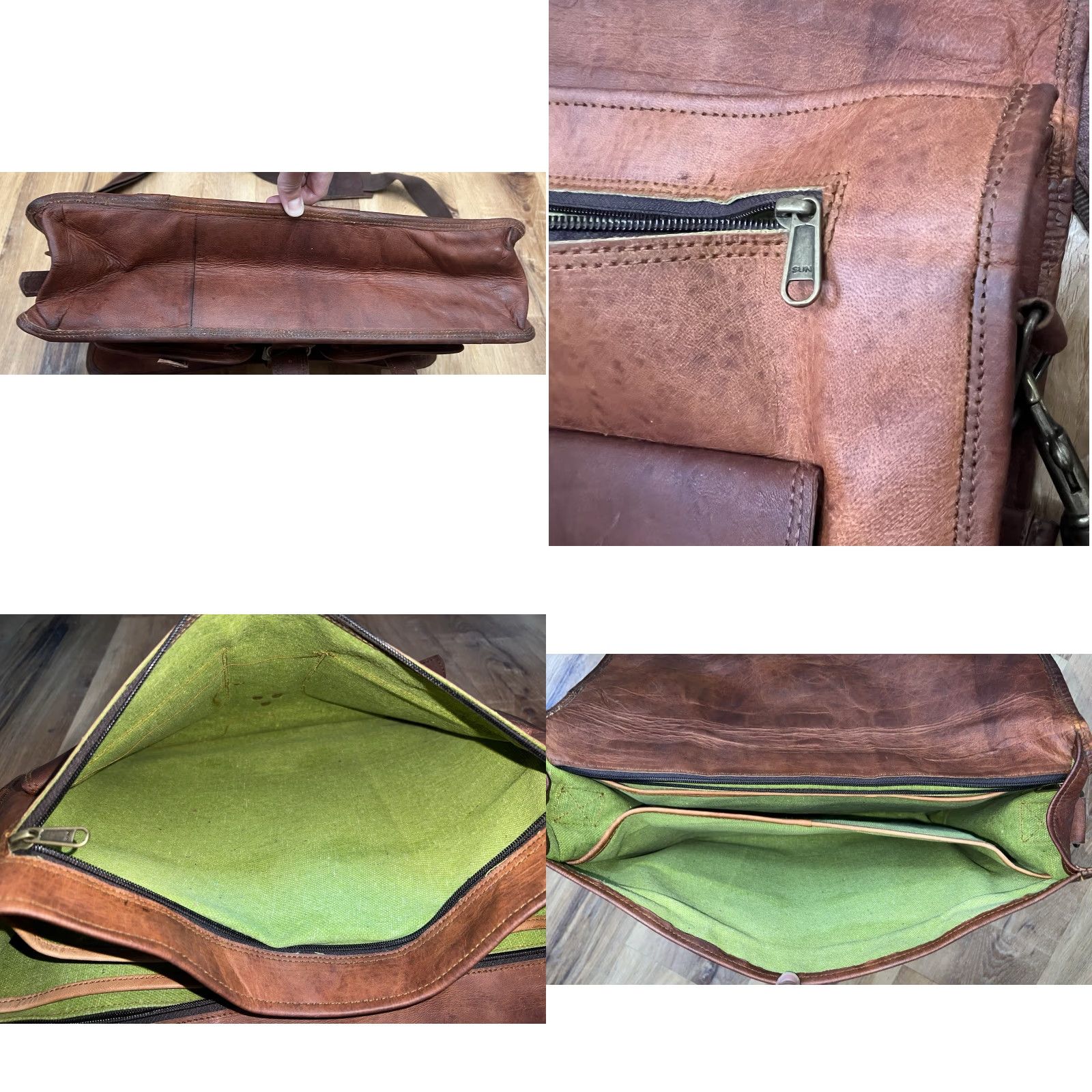 Vintage VINTAGE Sun Distressed Oiled Leather Messenger Bag Briefcase Satchel 17.5” x 13” x 5” Brown Mens Womens Neutral Size ONE SIZE - 8 Thumbnail