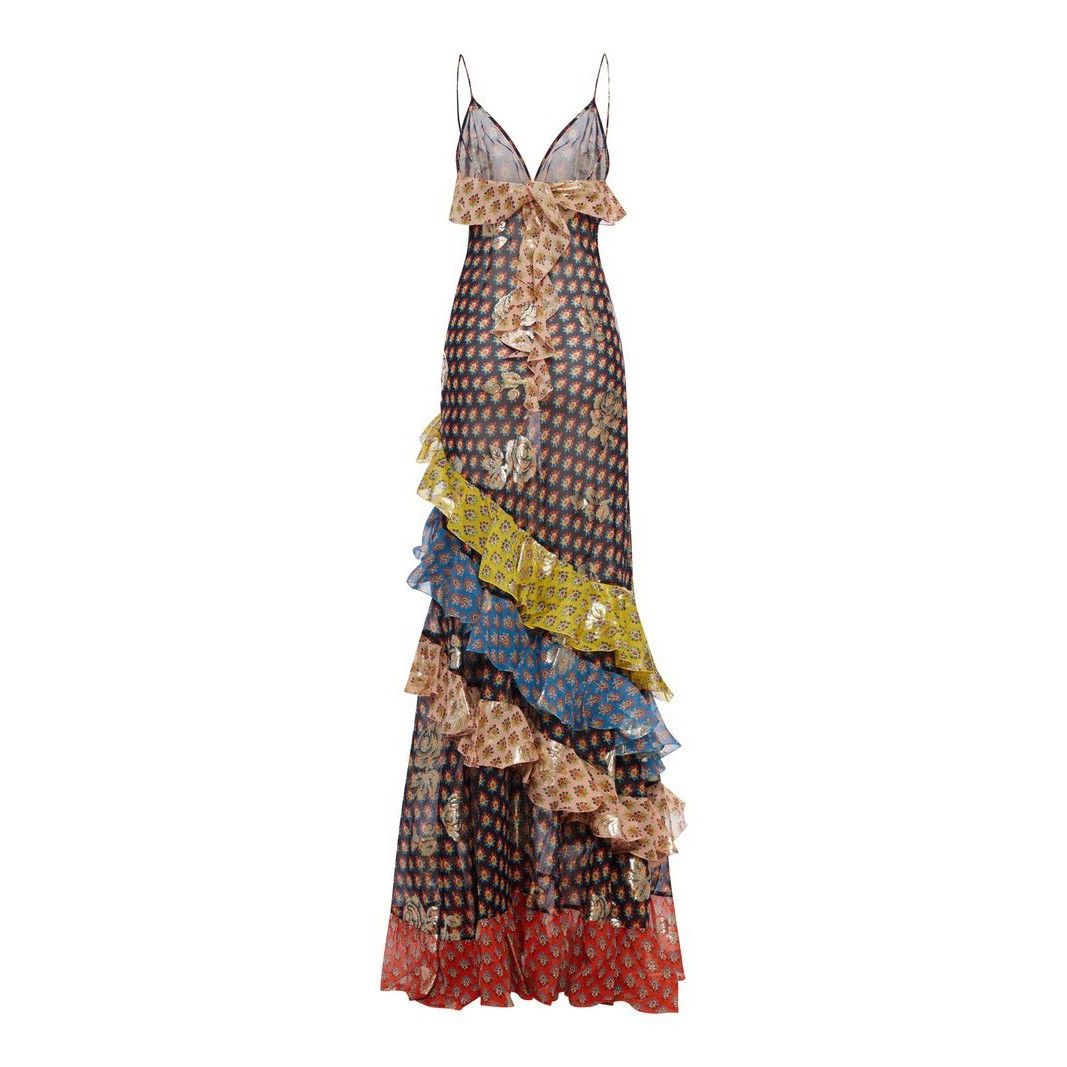 Etro ETRO Ruffles Patchwork Long Silk Dress New & Authentic (Wome Size M / US 6-8 / IT 42-44 - 2 Thumbnail