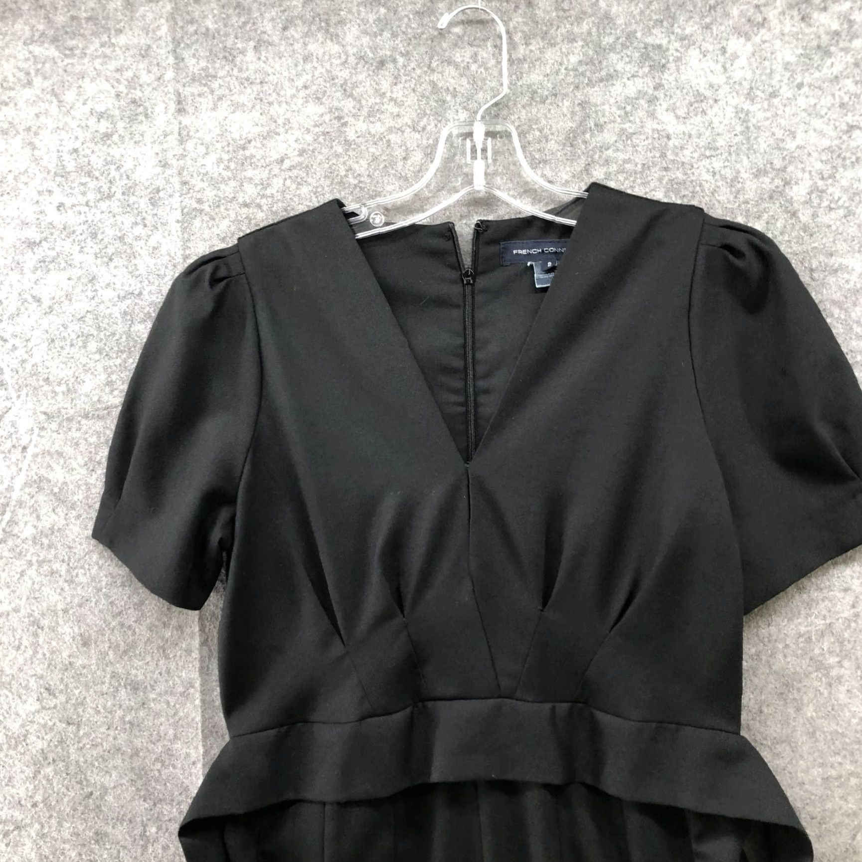 French Connection French Connection Romper Dress Black Short Sleeve V-Neck Pleated Puff Sleeve Wide-Leg 8 Women Size 30" / US 8 / IT 44 - 3 Thumbnail