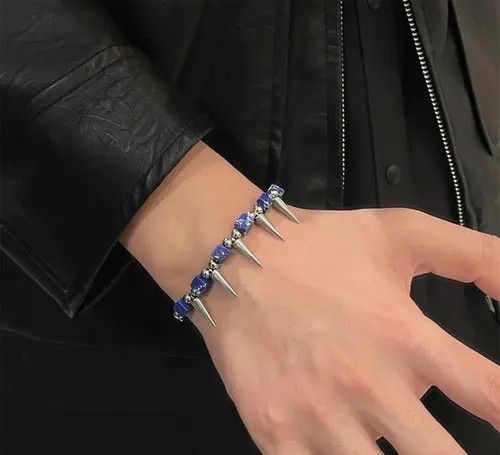 Jewelry Spiked Bracelet with Blue Beads Size ONE SIZE - 2 Thumbnail