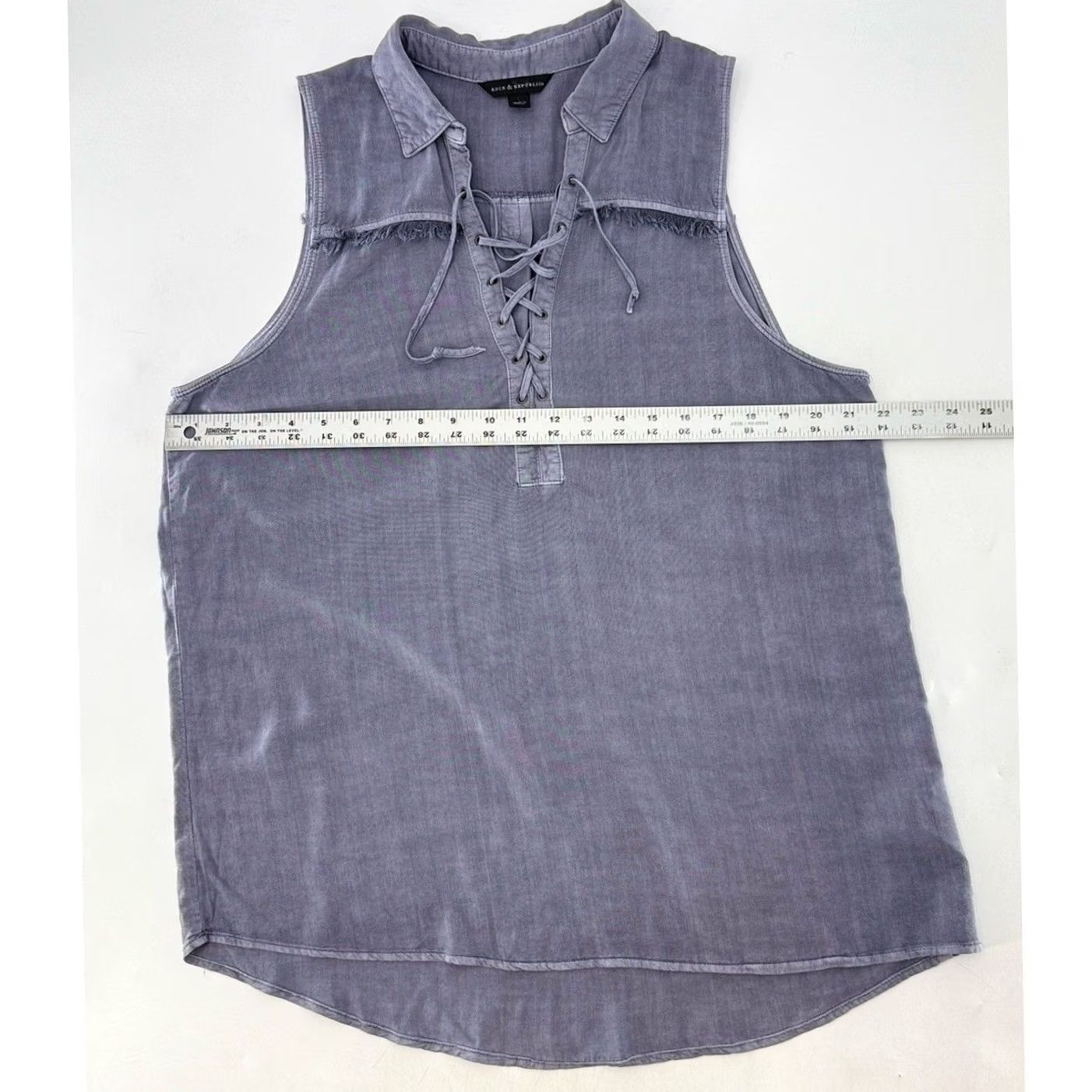 Vintage Rock & Republic Blouse Sleeveless Lace Up Neck Fringe Sz L Western Boho Blue Womens Size L / US 10 / IT 46 - 8 Thumbnail