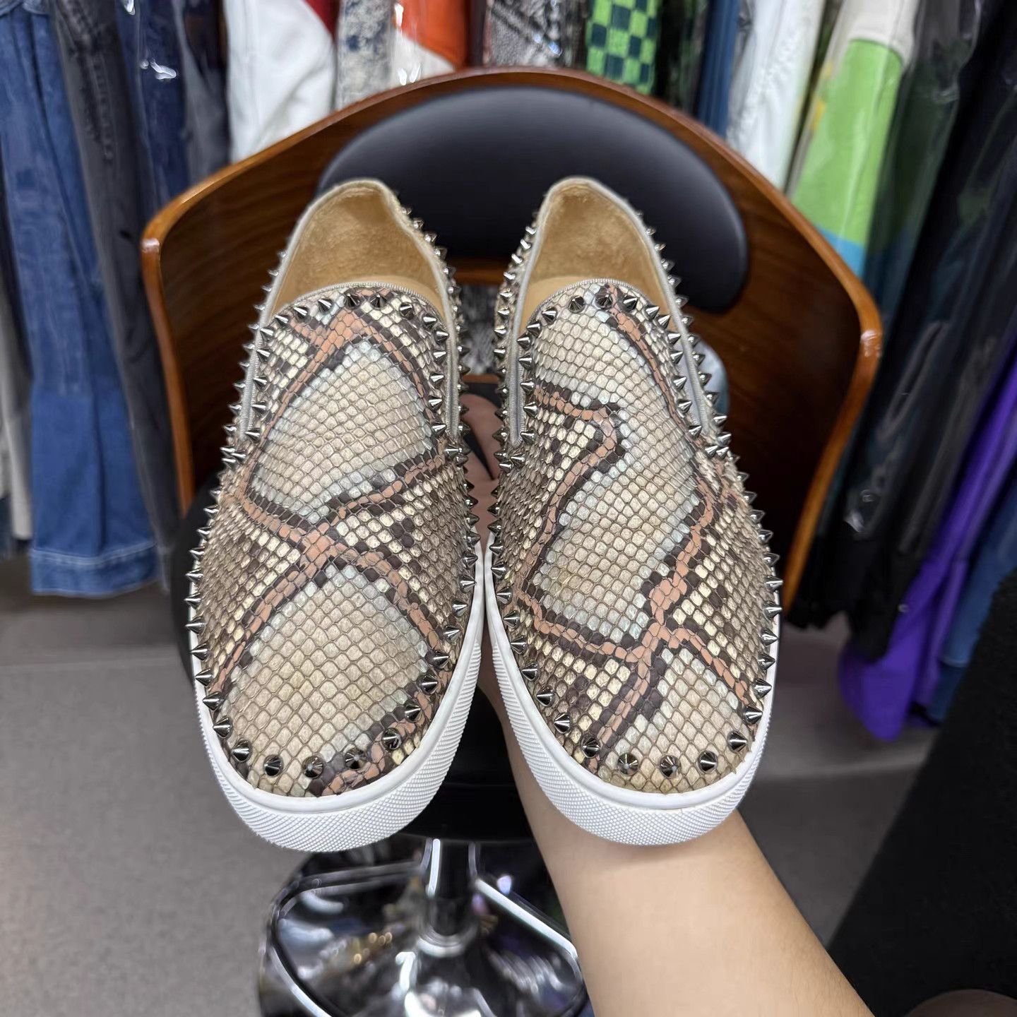 Christian Louboutin Christian Louboutin Snakeskin Studded Slip-On K15 Size US 11.5 / EU 44-45 - 5 Thumbnail