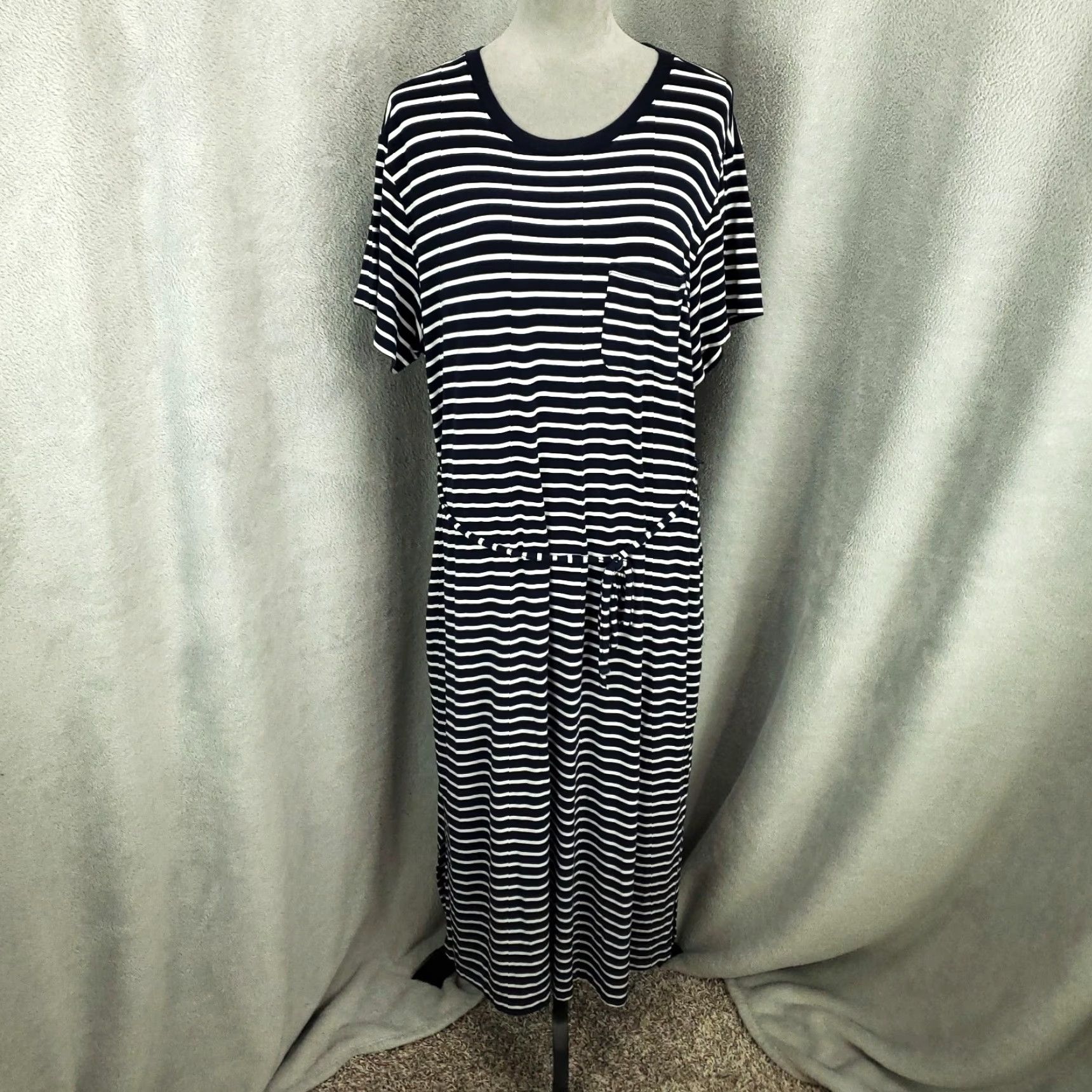 Vintage Womens Time And Tru Maxi Dress 2XL Belted Striped Blue White Longline Size XXL / US 16-18 / IT 52-54 - 2 Thumbnail