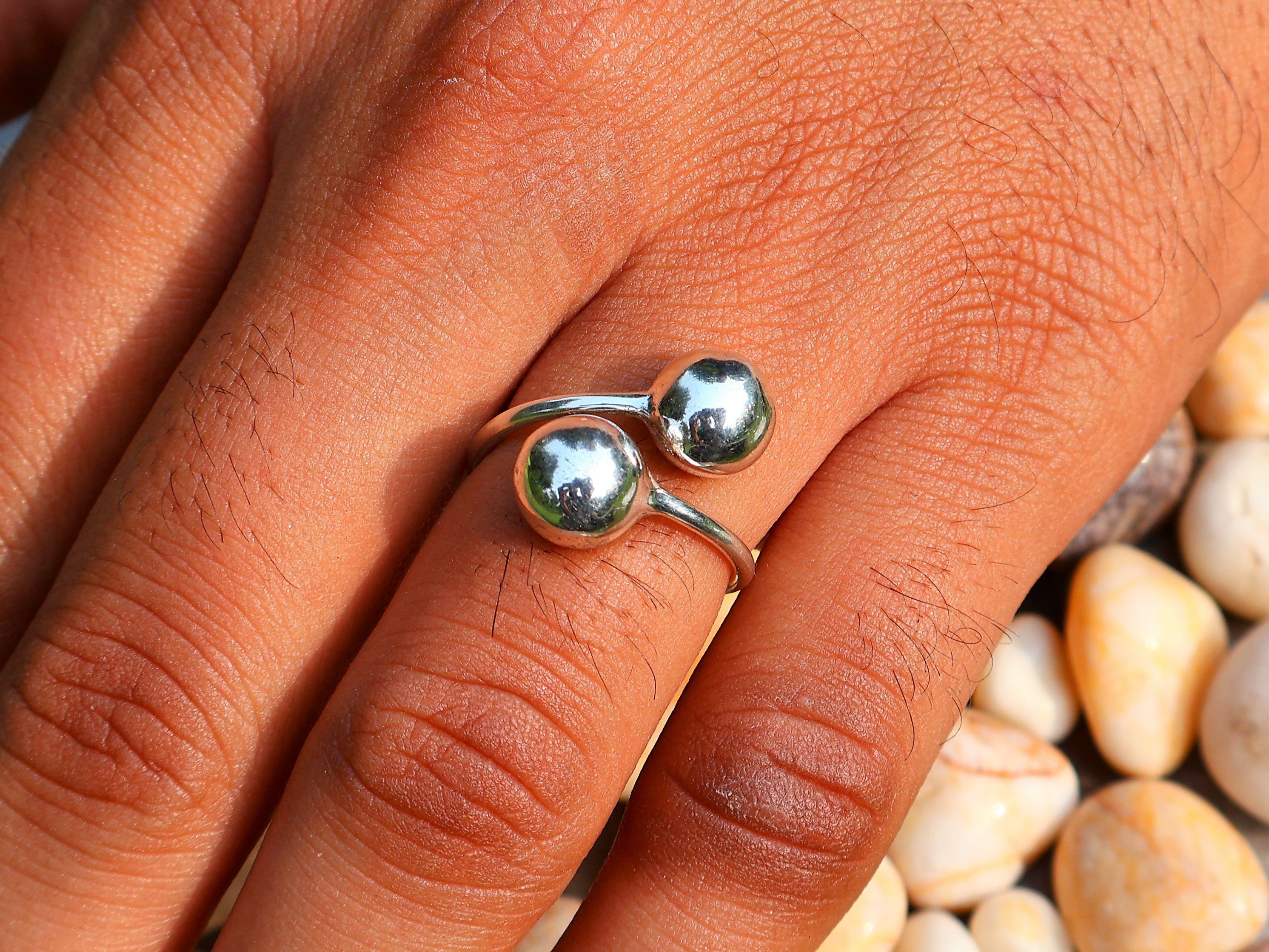 Handmade Double Ball Ring, Two Balls Ring, Ball Ring, Adjustable Ring Size ONE SIZE - 6 Thumbnail