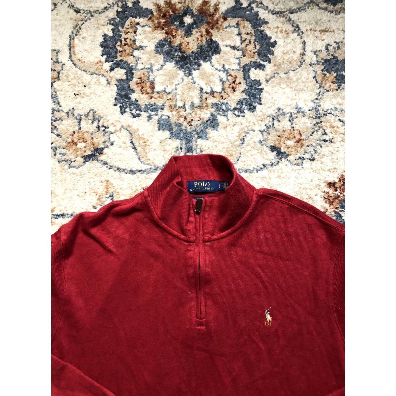 Polo Ralph Lauren Polo Ralph Lauren Sweater Mens Large Red Estate Rib Quarter Zip Knit Pullover Size US L / EU 52-54 / 3 - 2 Thumbnail