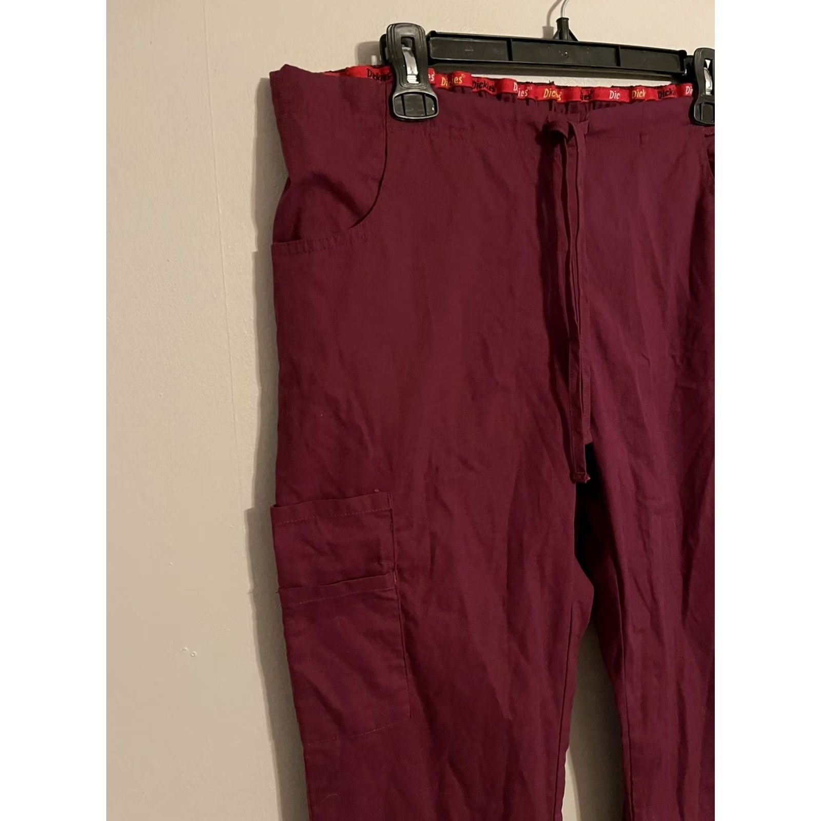 Dickies Dickies Women's Cargo Pant Wine Scrubs S Tall Mid Rise Drawstring 86206T Size 28" / US 6 / IT 42 - 2 Thumbnail