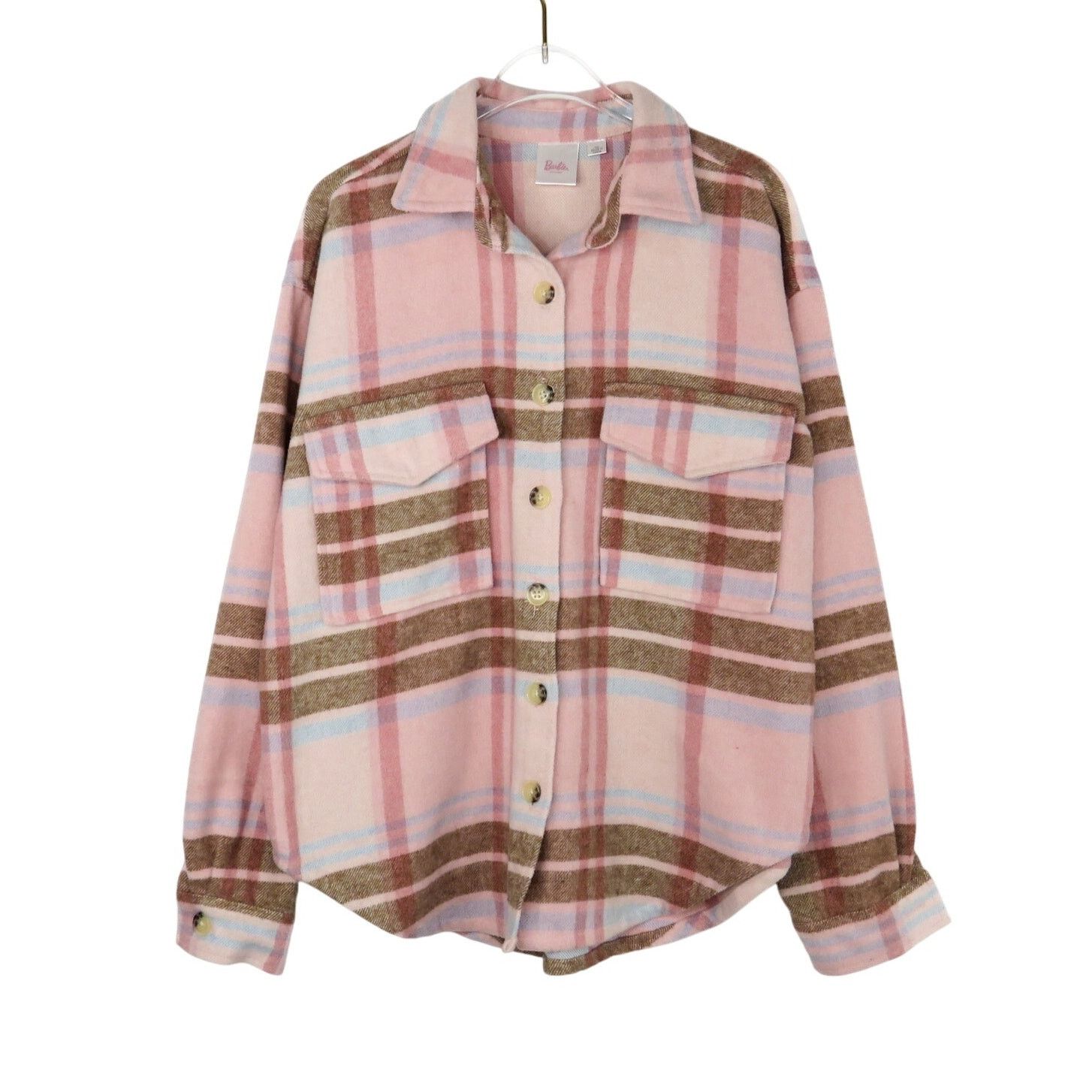 Other Barbie Pink & Brown Flannel Jacket XS Retro Pastel Shacket Size XS / US 0-2 / IT 36-38 - 2 Thumbnail