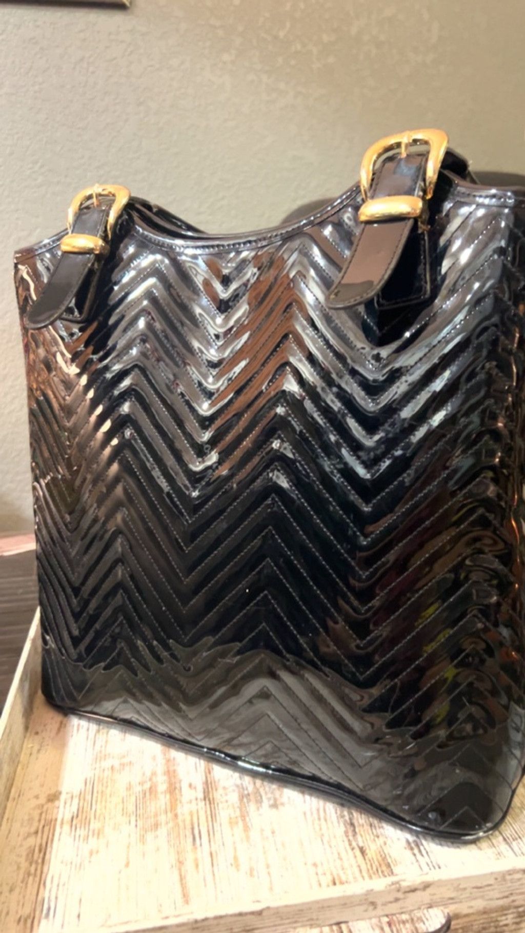 Ted Baker Women's Ted Baker Black Patent Chevron Tote Bag One Size wit Size ONE SIZE - 6 Thumbnail