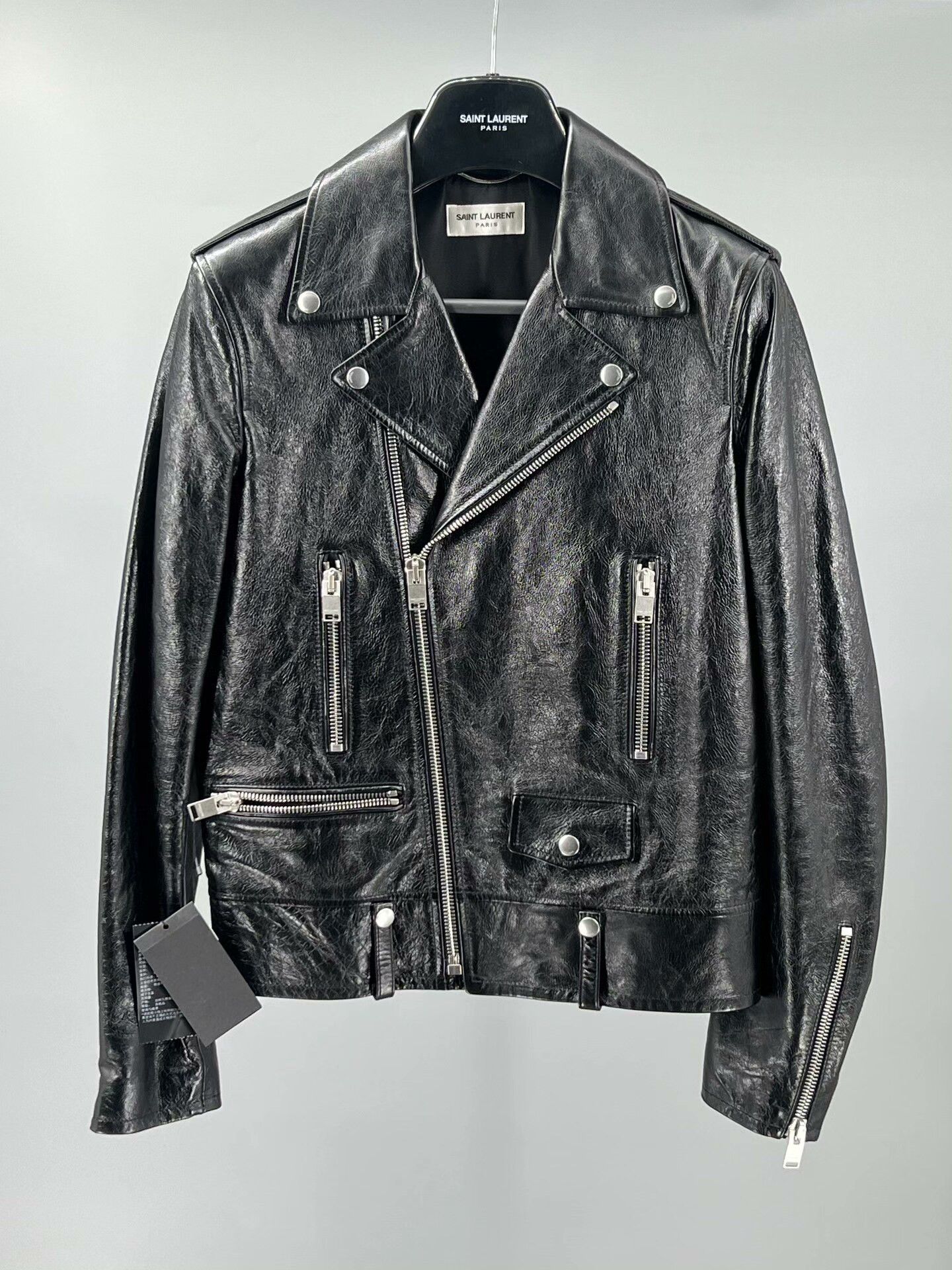 Yves Saint Laurent classic black leather biker jacket for men Size US M / EU 48-50 / 2 - 1 Thumbnail