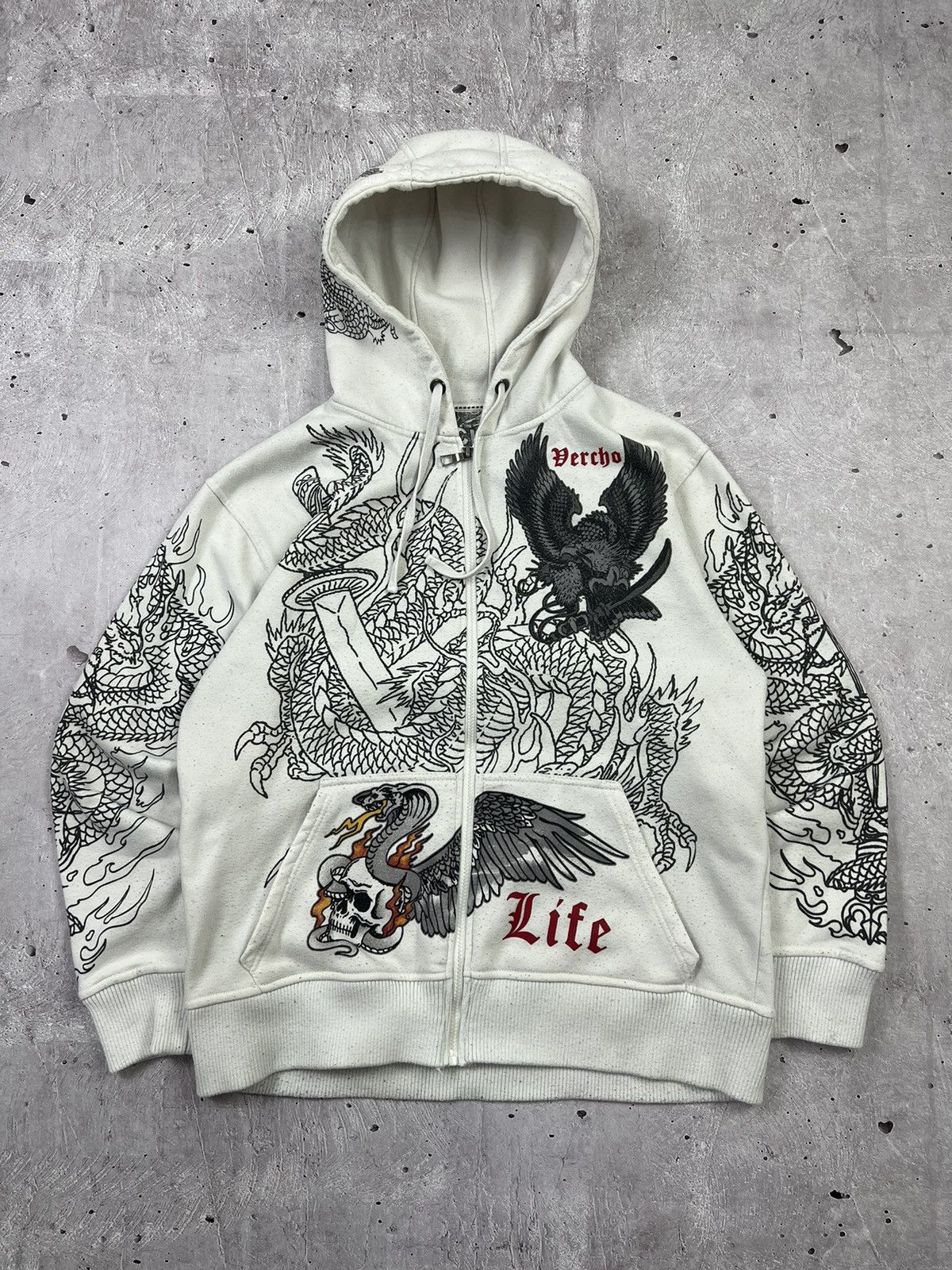 Y2k Grunge Rhinestone Ed Hardy zip up hoodie skull | Depop