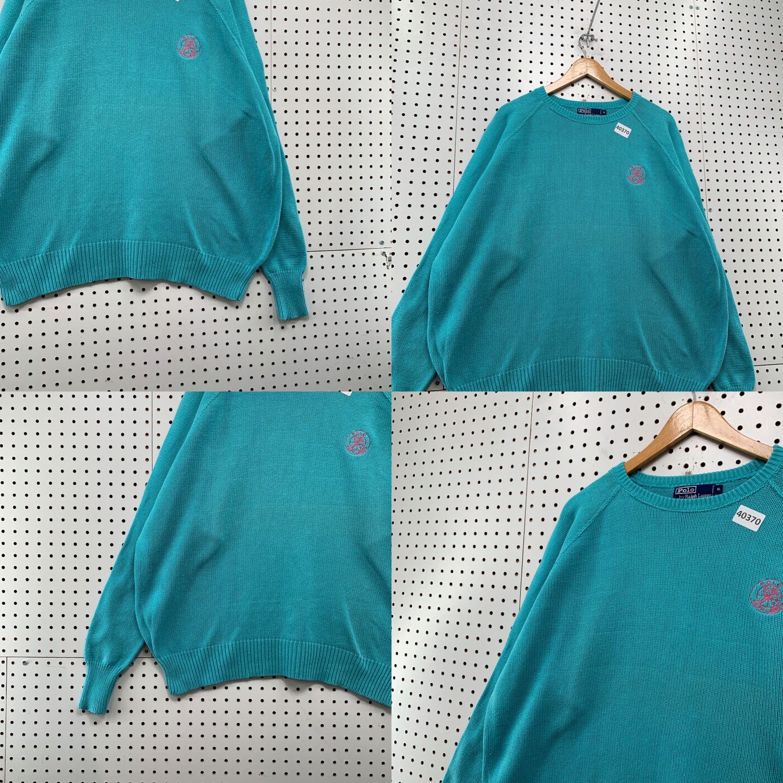 Polo Ralph Lauren VINTAGE Polo Ralph Lauren Sweater XL Blue Green Cookie Crest Knit Pullover Crew Neck Mens 26.5x26 Size US XL / EU 56 / 4 - 8 Thumbnail