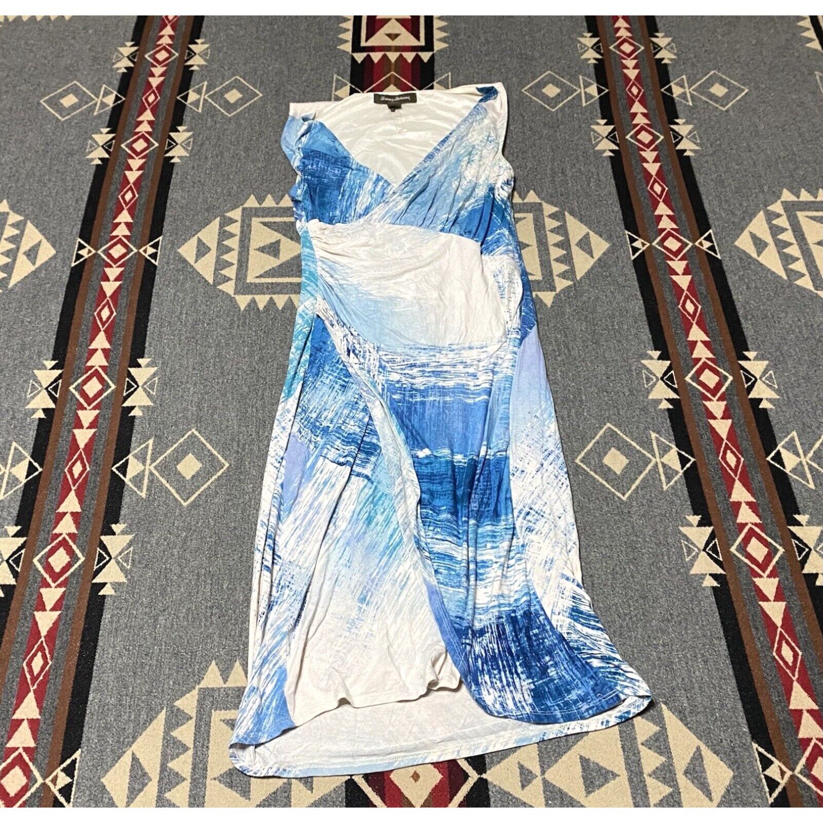 image of Tommy Bahama Blue And White Wrap Effect Maxi Dress Size 2Xs T53, Women's