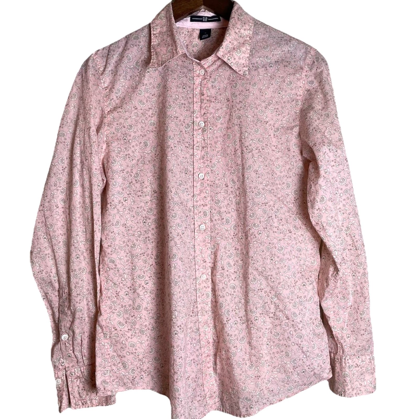 Gap Gap Button-Up Shirt Blouse Women's 14 Cotton Pink Floral Long Sleeve VTG Casual Basic Size XL / US 12-14 / IT 48-50 - 2 Thumbnail