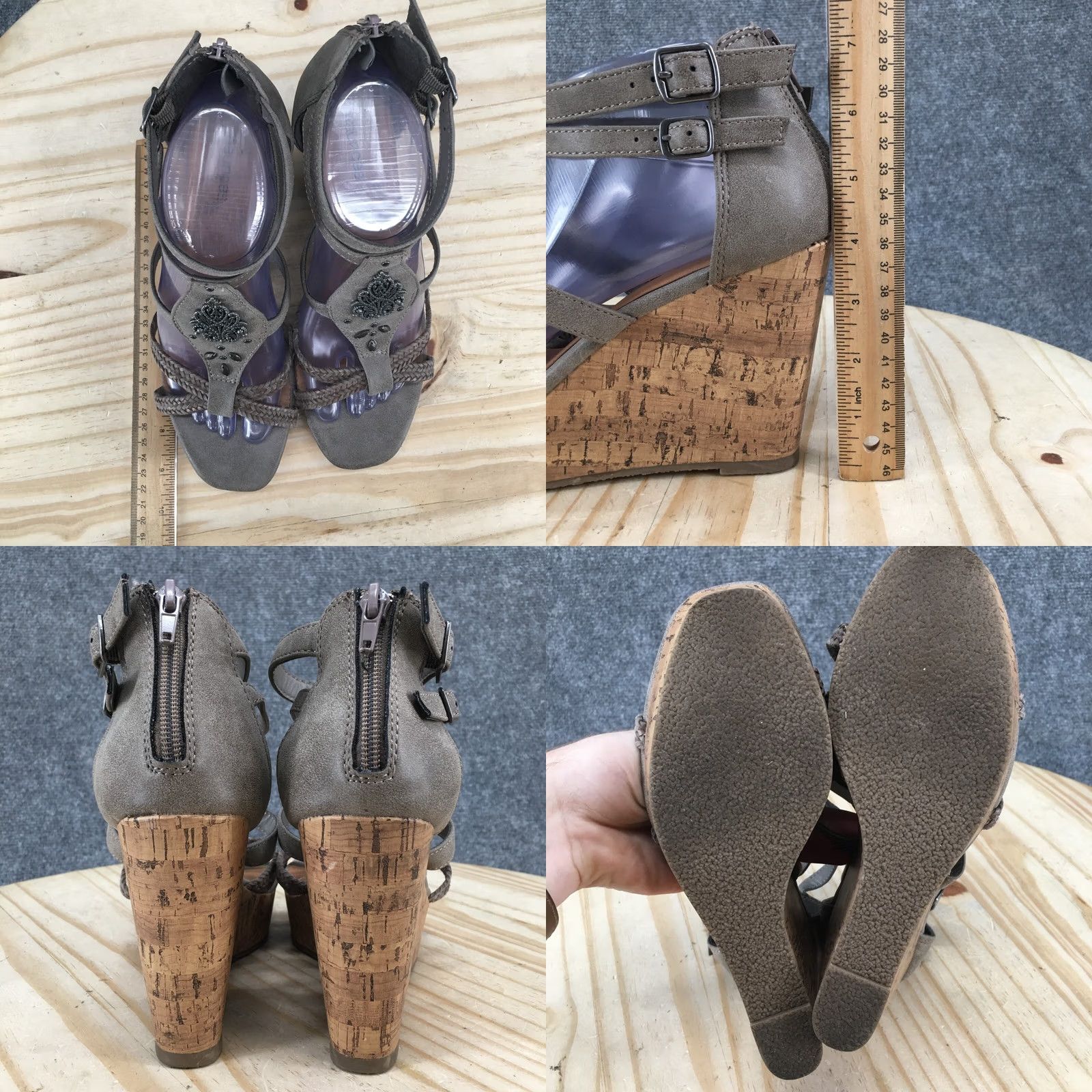 Vintage Maurices Sandal Womens 9M Gray Braided Strappy Open Toe Cork Platform Wedge Size US 9 / IT 39 - 8 Thumbnail