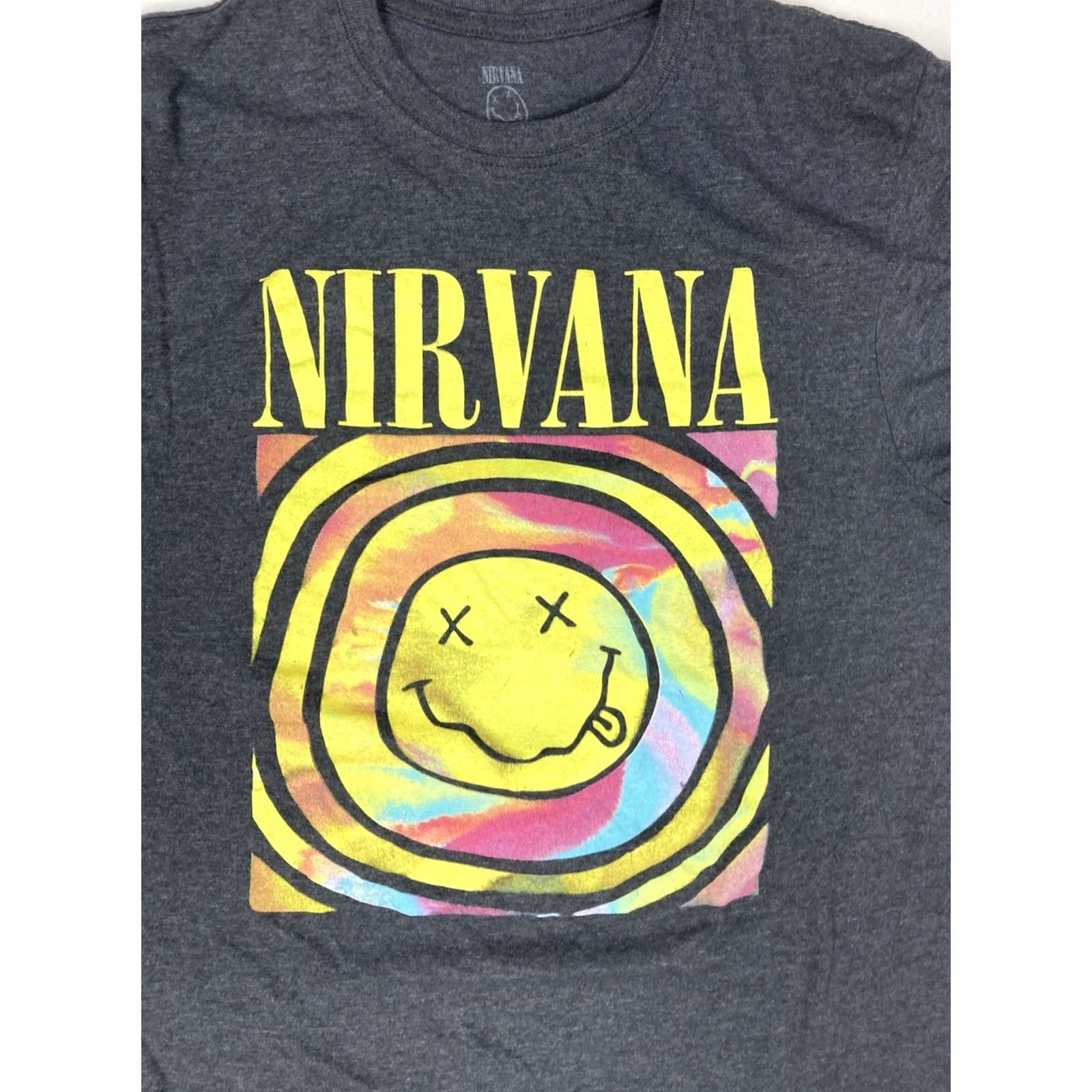 Logo 7 Nirvana T-Shirt Women Medium Dark Gray Logo Crop Graphic Short Sleeve Crew Neck Pullover Casual Music Retro 90s Size M / US 6-8 / IT 42-44 - 2 Thumbnail