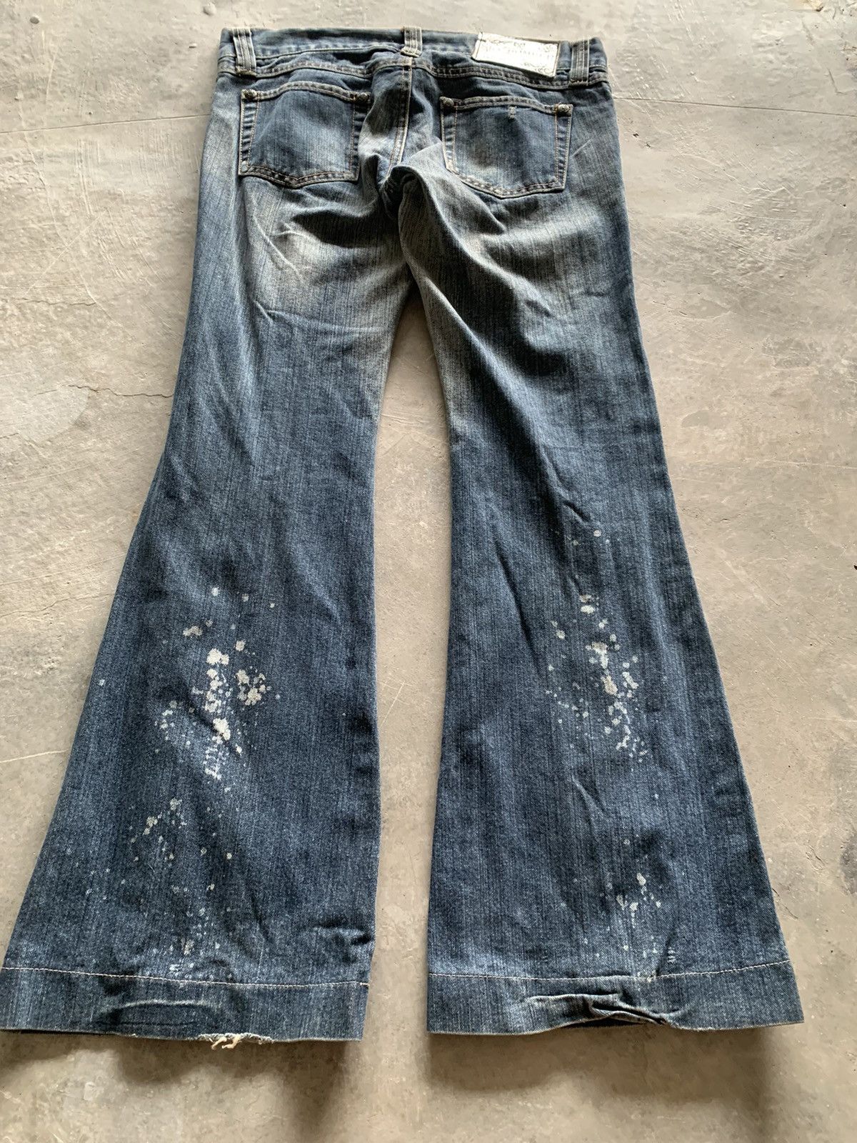 20471120 Y2K i6w9 style poem flare washed denim with paint design Size 31" - 14 Thumbnail