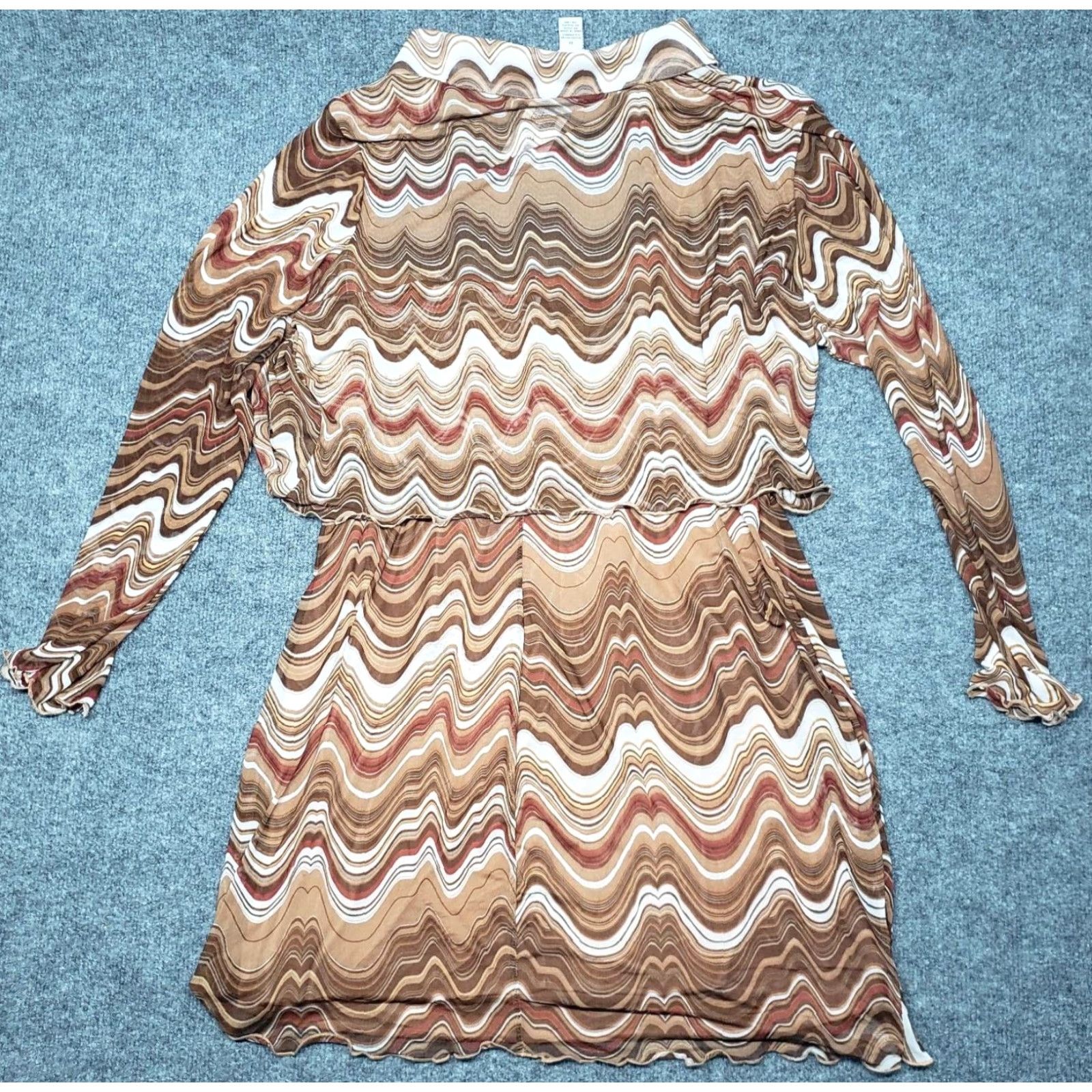 Vintage Rue21 Dress Womens Plus 3X Brown Wavy Cardigan Jacket Long Sleeve 2pc New Size XXL / US 16-18 / IT 52-54 - 7 Thumbnail