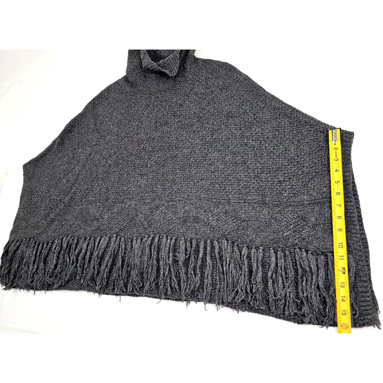 Coldwater Creek Coldwater Creek Gray Wool Blend Knit Sweater Poncho – Fringe Texture One Size Boho Size ONE SIZE - 6 Thumbnail