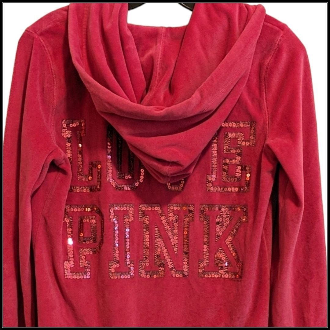 Victoria’s Secret PINK LARGE Bling ✿ Sequin Zip Up HIBISCUS selling Hoodie