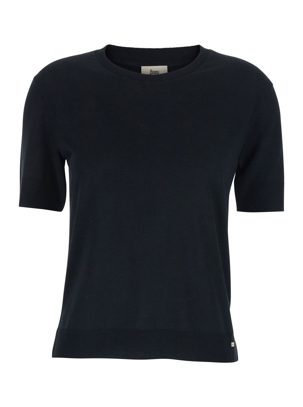 Black Crewneck T-Shirt with Logo Plaque on the Front in Cotton Blend Woman
