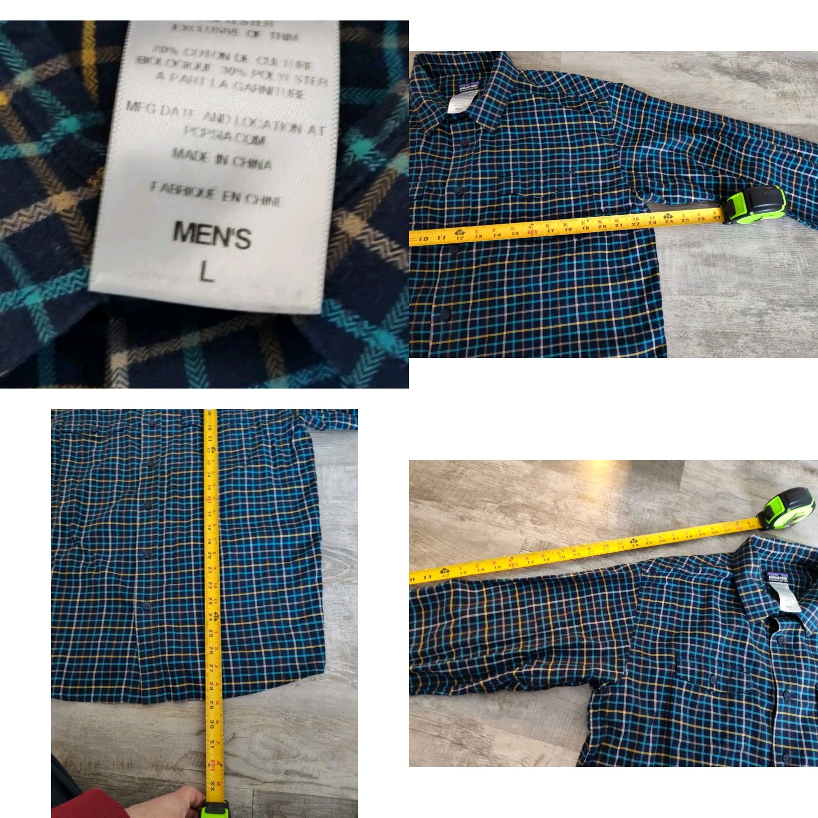 Patagonia Patagonia Men's L Blue Plaid Organic Cotton Button-Up Shirt Long Sleeve Collared Spread | 53856 Size US L / EU 52-54 / 3 - 8 Thumbnail