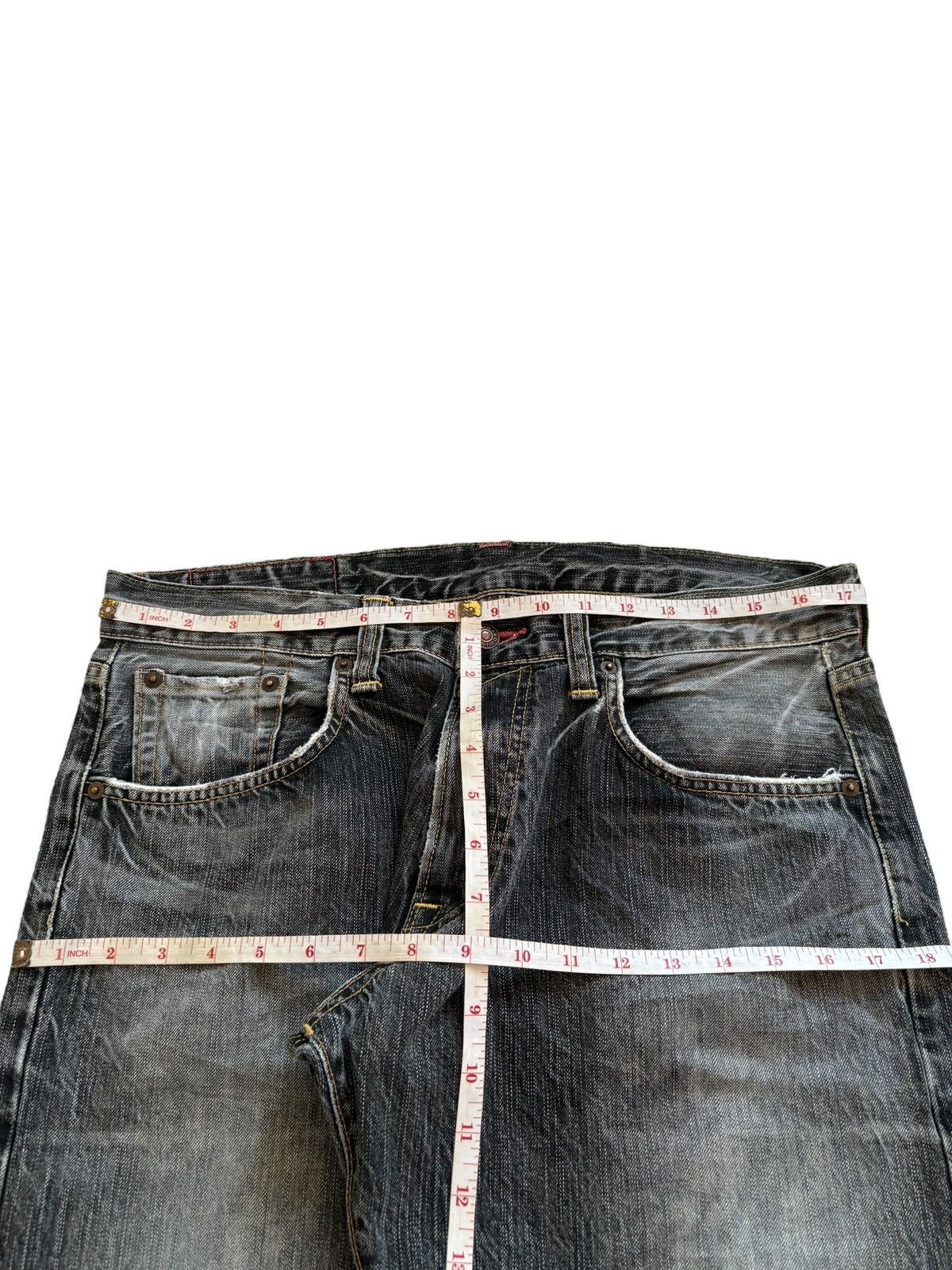 Edwin × Japanese Brand Vintage Edwin 535 Patches Distressed Ripped Loose Baggy Jean Size US 35 - 12 Thumbnail