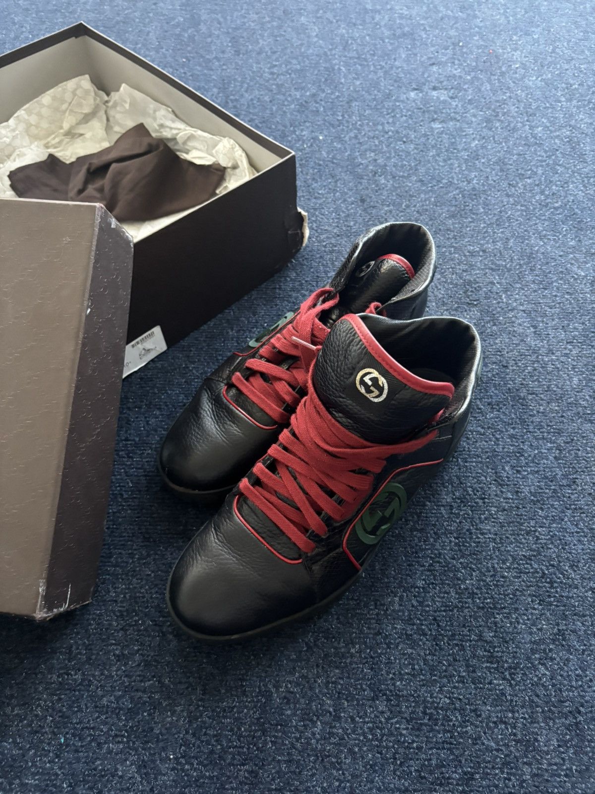 Gucci Black Leather & Snakeskin High Top Sneakers