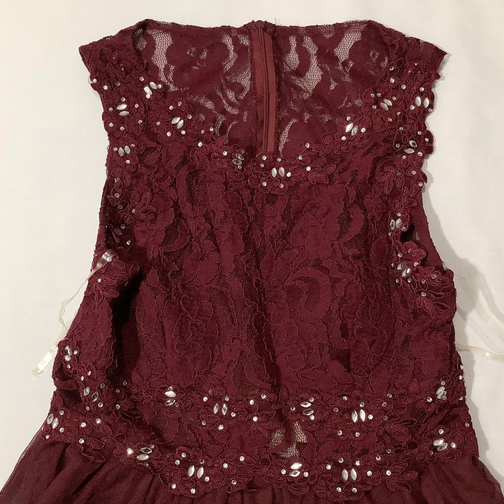 Vintage Juno Dress Womens Large Burgundy Lace Tulle Embellished Party Made USA 1067 Size L / US 10 / IT 46 - 2 Thumbnail