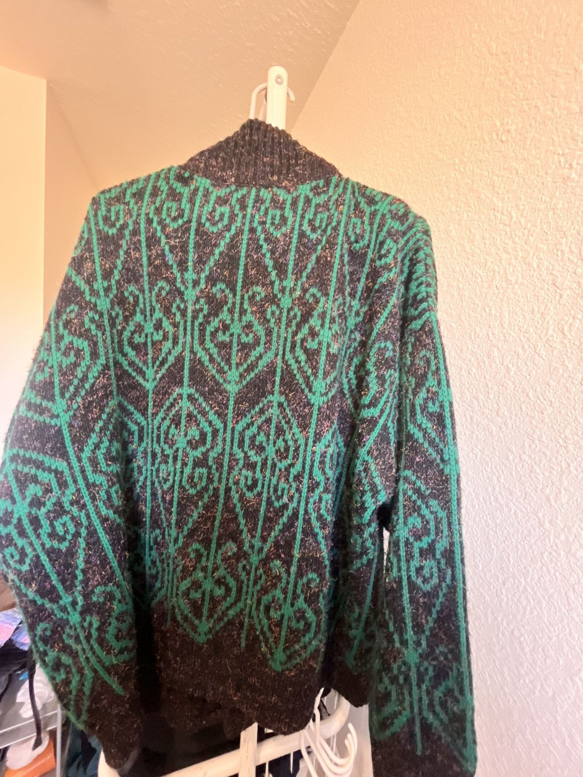 Other Renato italian oversized knit green/black patterned cardigan Size US L / EU 52-54 / 3 - 3 Thumbnail