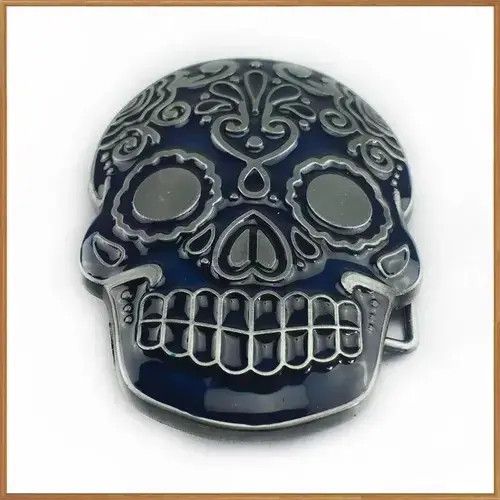 Other blue enameled skull head belt buckle ( no belt ) Size ONE SIZE - 3 Thumbnail