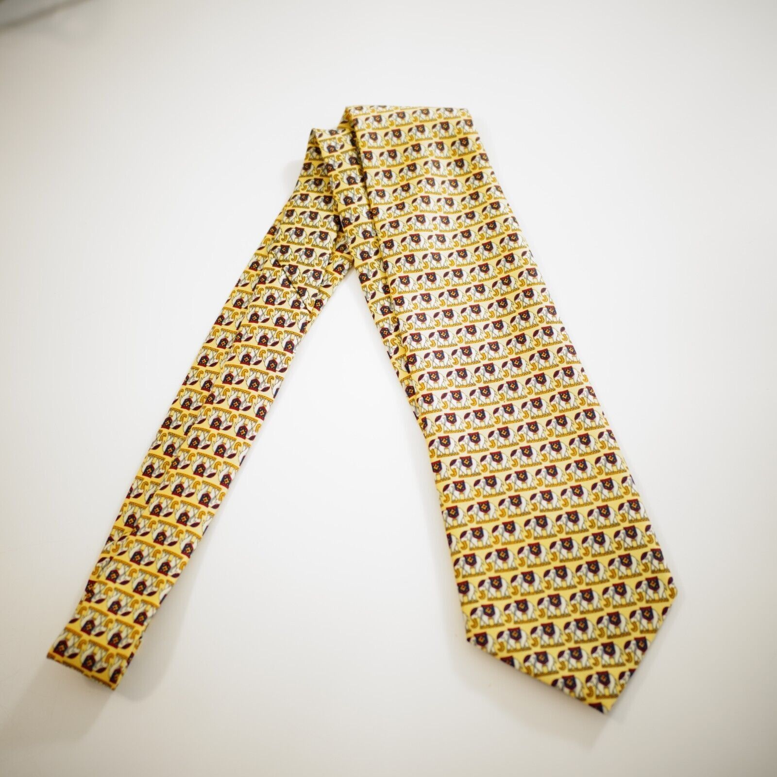Vintage Rene Chagal Handmade Elephant Print Yelow Wide Silk Tie Size ONE SIZE - 5 Thumbnail