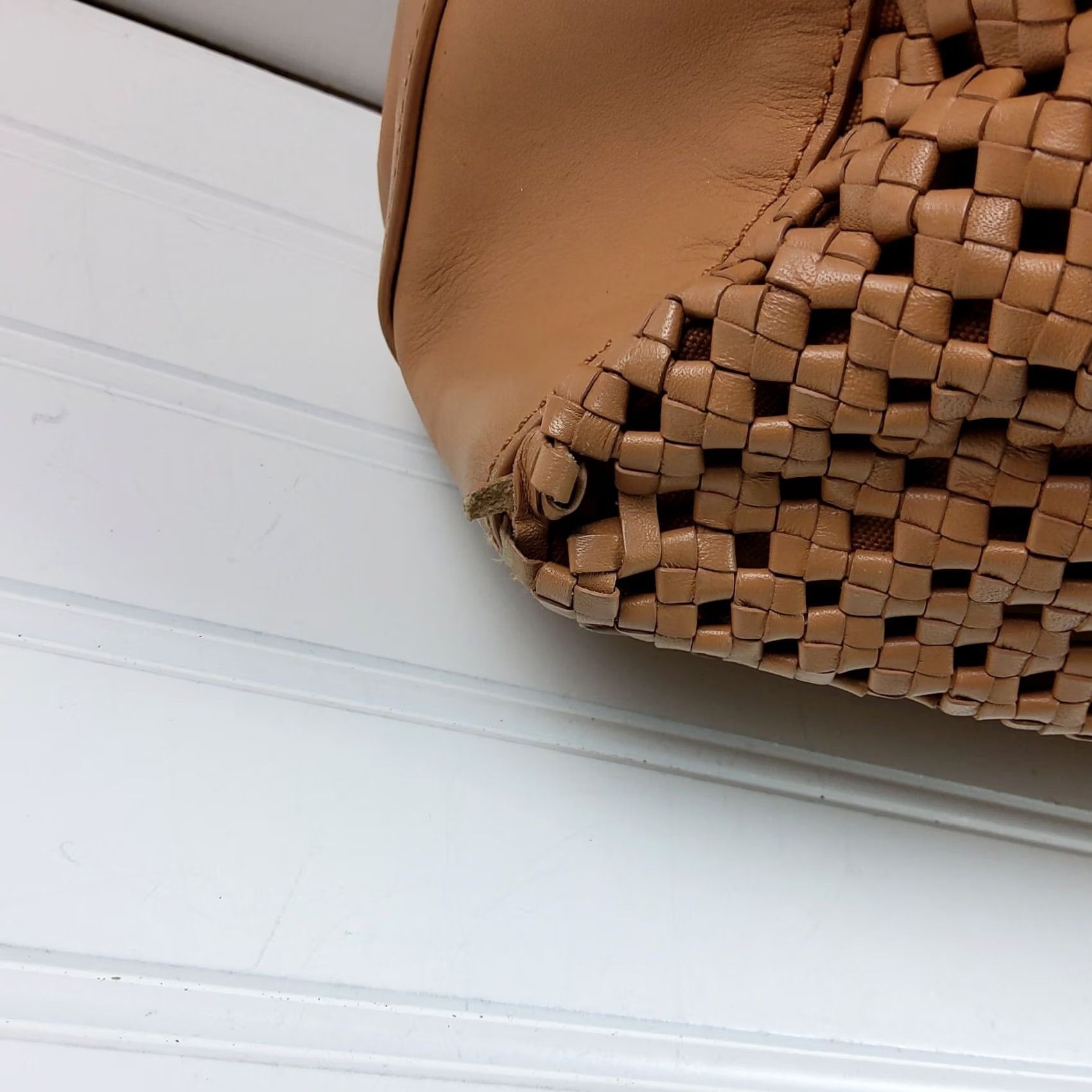 Tory Burch Tory Burch Woven Erica Large Tote Shoulder Handbag Purse Women Tan Leather Tote Large Size ONE SIZE - 4 Thumbnail
