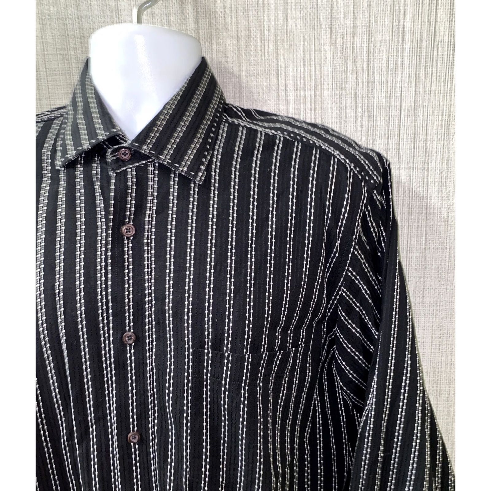 BUGATCHI Bugatchi Uomo Shirt Mens Black Striped Long Sleeve Button Front Size L Size US L / EU 52-54 / 3 - 2 Thumbnail