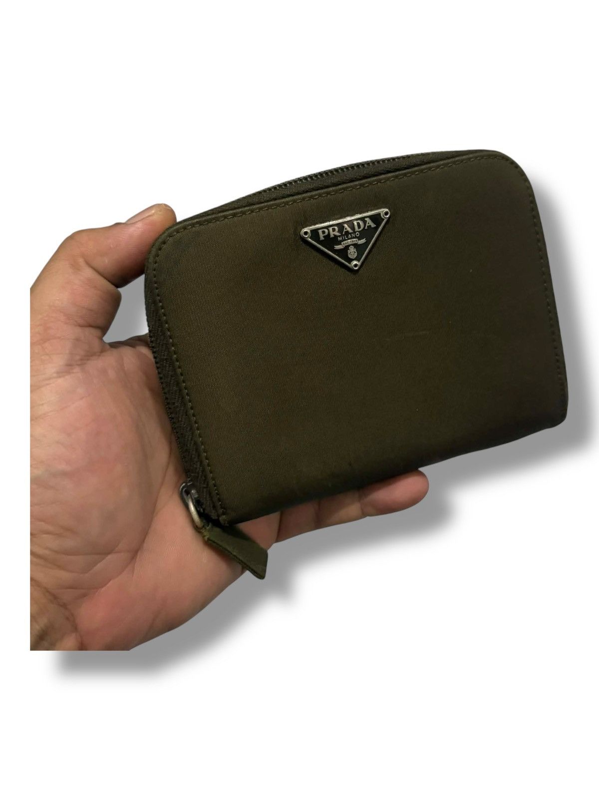 Prada Olive Nylon Zip Wallet