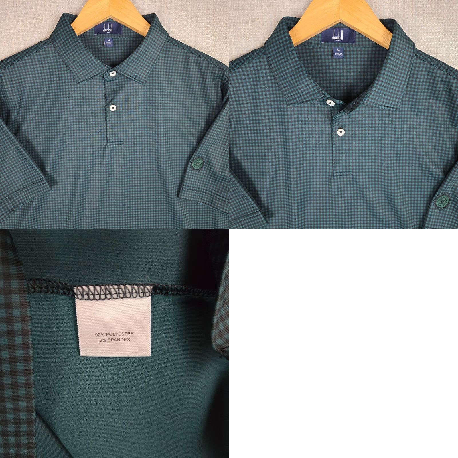 Vintage Dunhill Polo Shirt Mens Green Check Short Sleeve Collared Lightweight Moisture Wicking UV Performance Golf Casual Shirt Size M Size US M / EU 48-50 / 2 - 9 Thumbnail