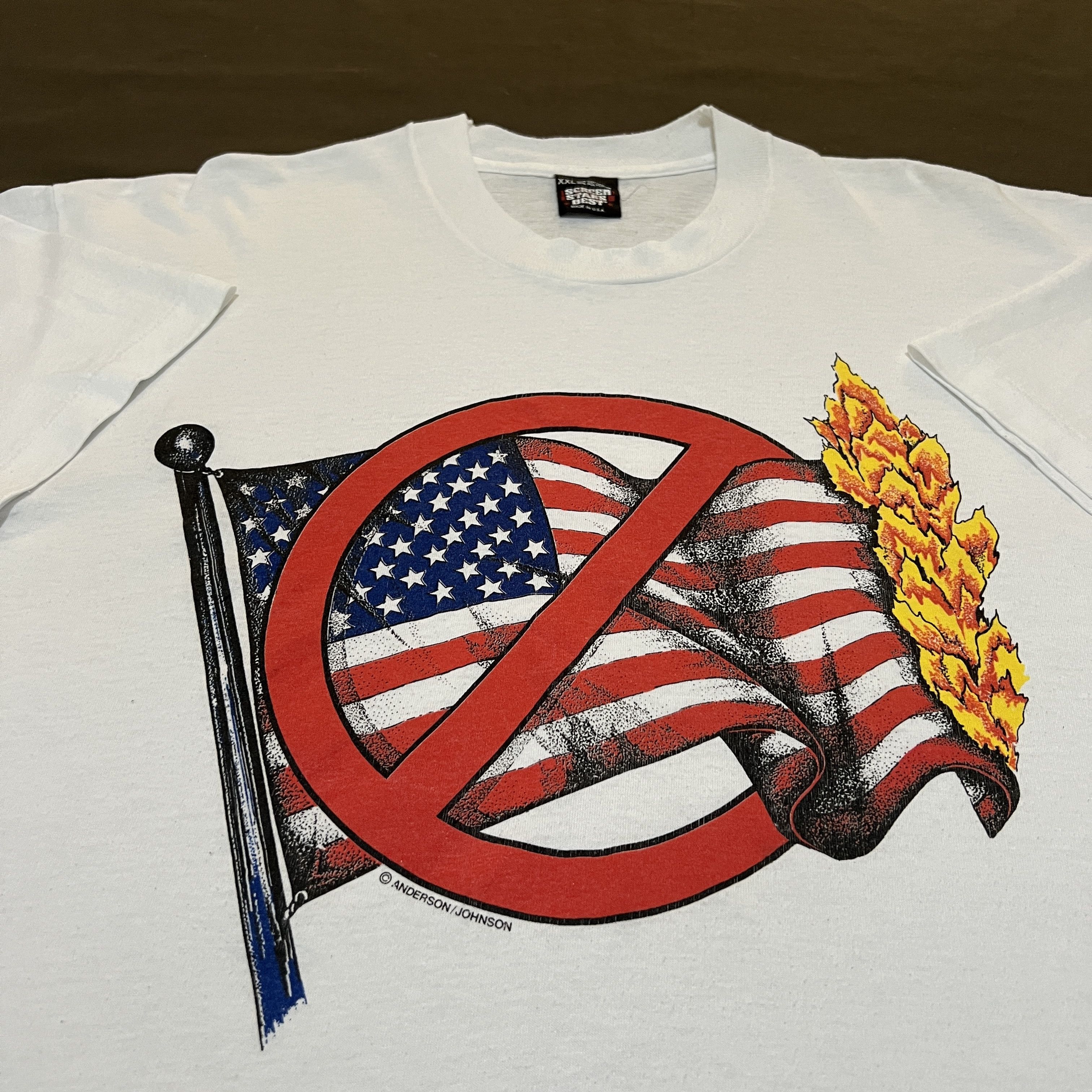 image of Presidents x Vintage 90's Don't Burn The American Flag Teeanderson Johnson in White, Men's (Size 2X