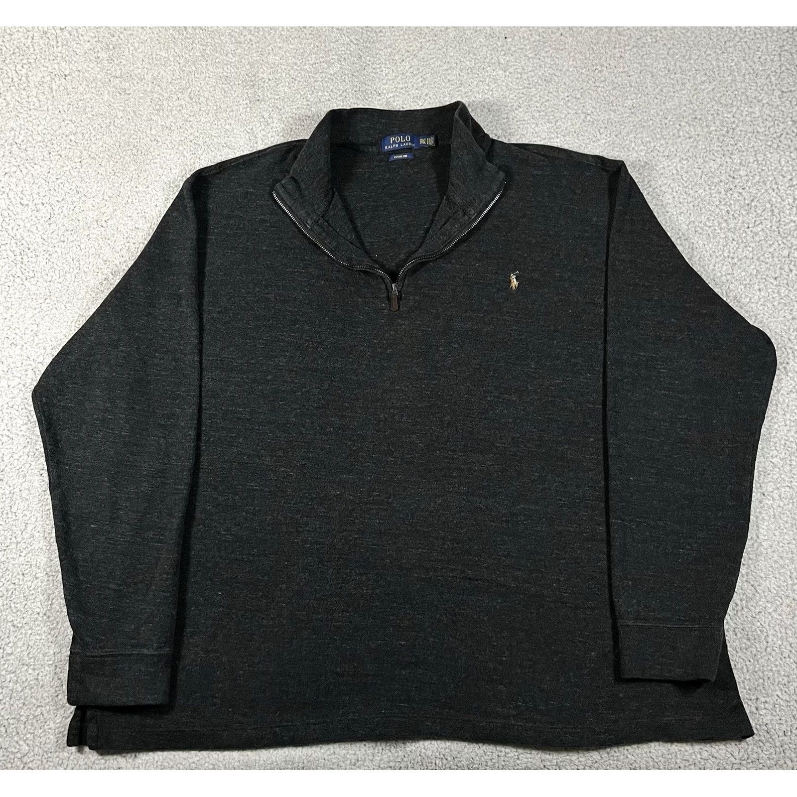 Polo Ralph Lauren Polo Ralph Lauren 1/4 Zip Pullover 2XL Gray Estate Rib Sweater Mock Neck Mens Wool? No, cotton knit. Size US XXL / EU 58 / 5 - 3 Thumbnail