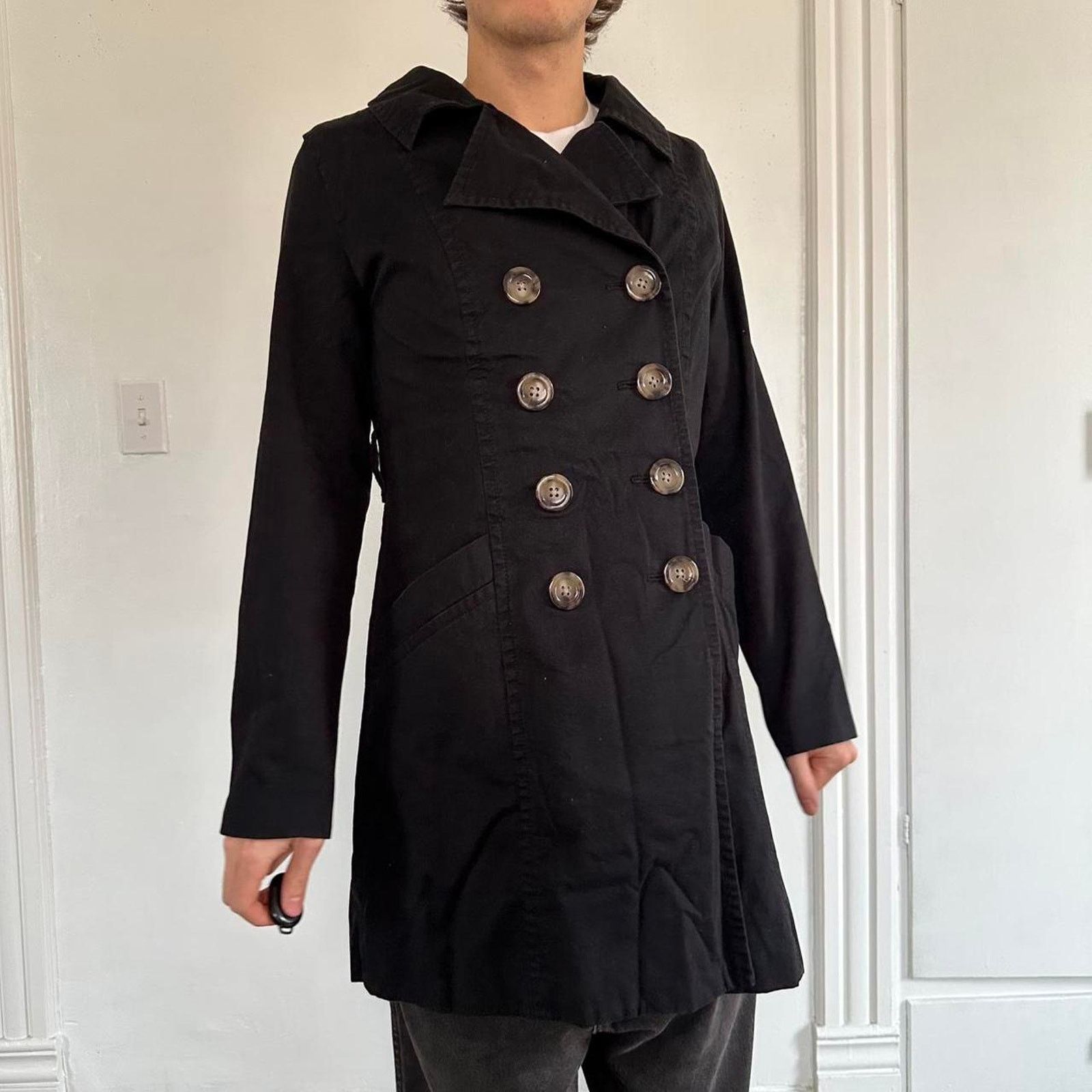Old Navy × Vintage Vintage Y2K 00s Old Navy Black Faded Button Trench Peacoat Size M / US 6-8 / IT 42-44 - 2 Thumbnail