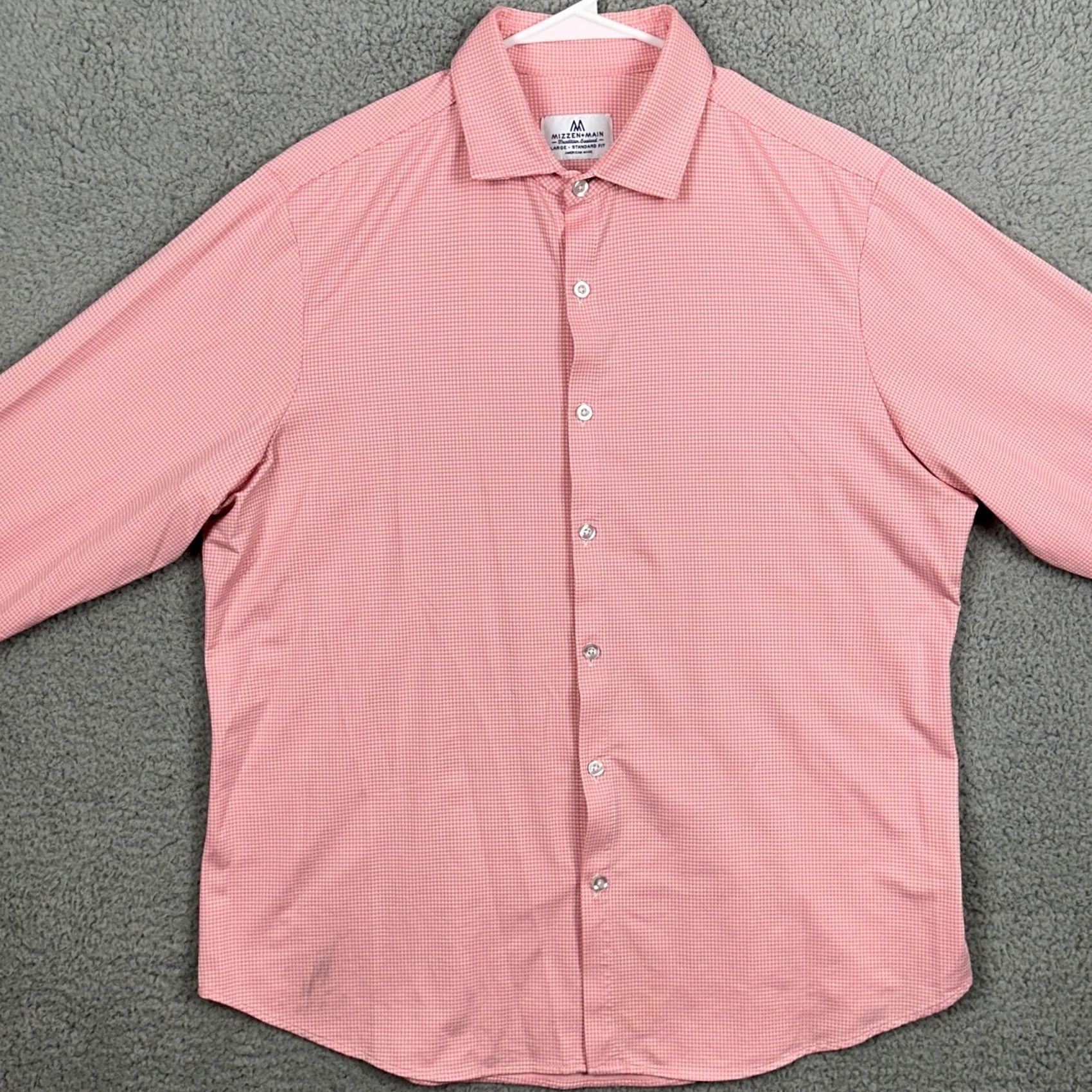 Mizzen+Main Mizzen+Main Shirt Button Up Mens Large Pink White Check Standard Fit Long Sleeve Size US L / EU 52-54 / 3 - 3 Thumbnail