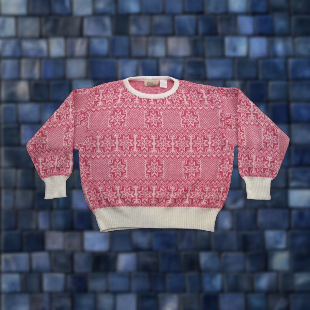 Vintage VINTAGE 90s Fashion Crossroads Nordic Snowflake Fair Isle Knit Sweater Pink SZ M Women Pullover Knit Pattern Fair Isle 90s Womens Size M / US 6-8 / IT 42-44 - 1 Thumbnail