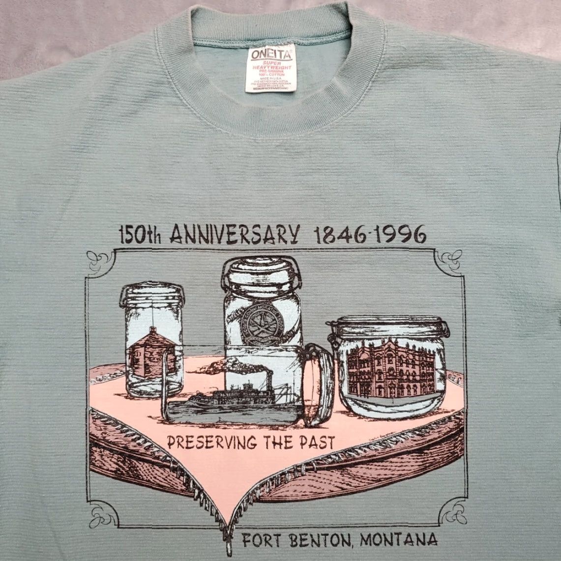 Vintage VINTAGE Fort Benton Montana Shirt Men M Green 90s Y2K 150th Single Stitch Crew Neck Cotton Graphic Print Solid Short Sleeve Size US M / EU 48-50 / 2 - 2 Thumbnail