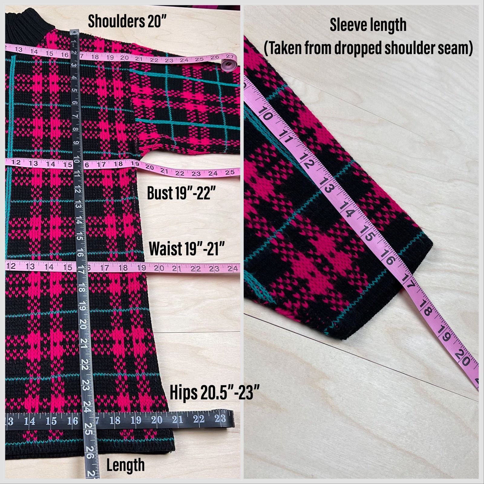 Vintage 1980s Hot Pink and Black Plaid Mock Neck Tunic Sweater Size M / US 6-8 / IT 42-44 - 6 Thumbnail
