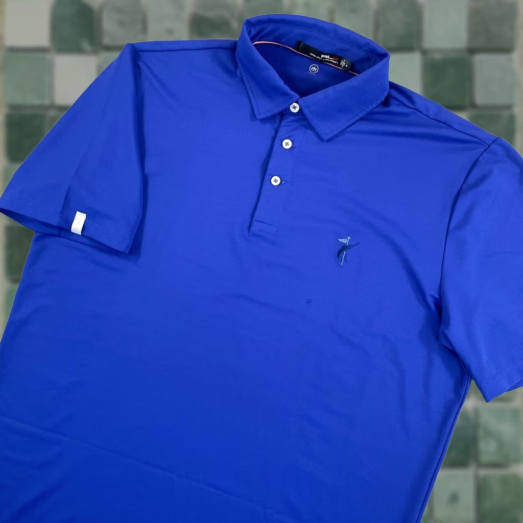 RLX Ralph Lauren x Marlin Golf Club Logo Polo Shirt M Adult Blue Performance NWOT